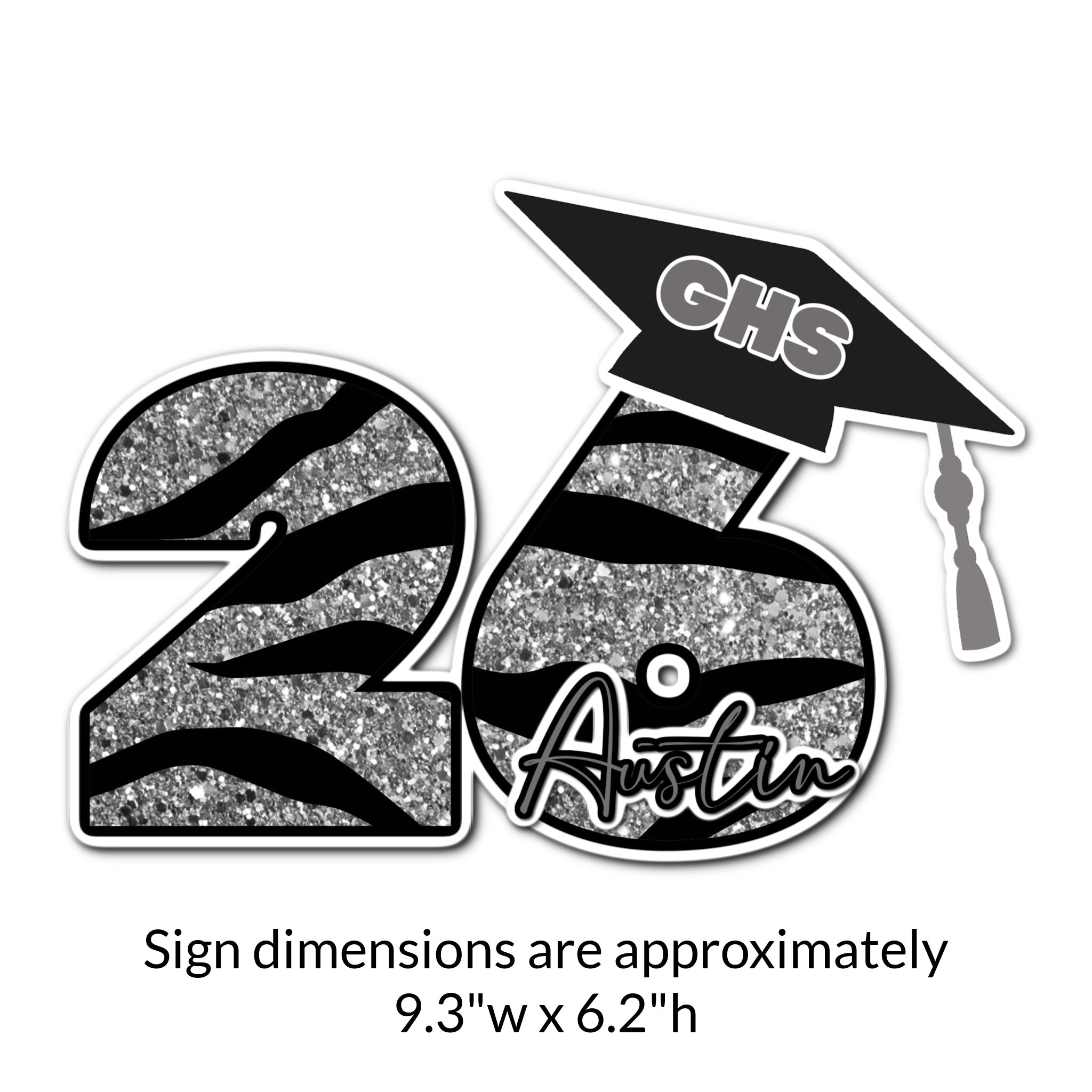 Custom Graduation Year with Grad Cap Locker Decoration in School Colors and Glitter Mascot Animal Print
