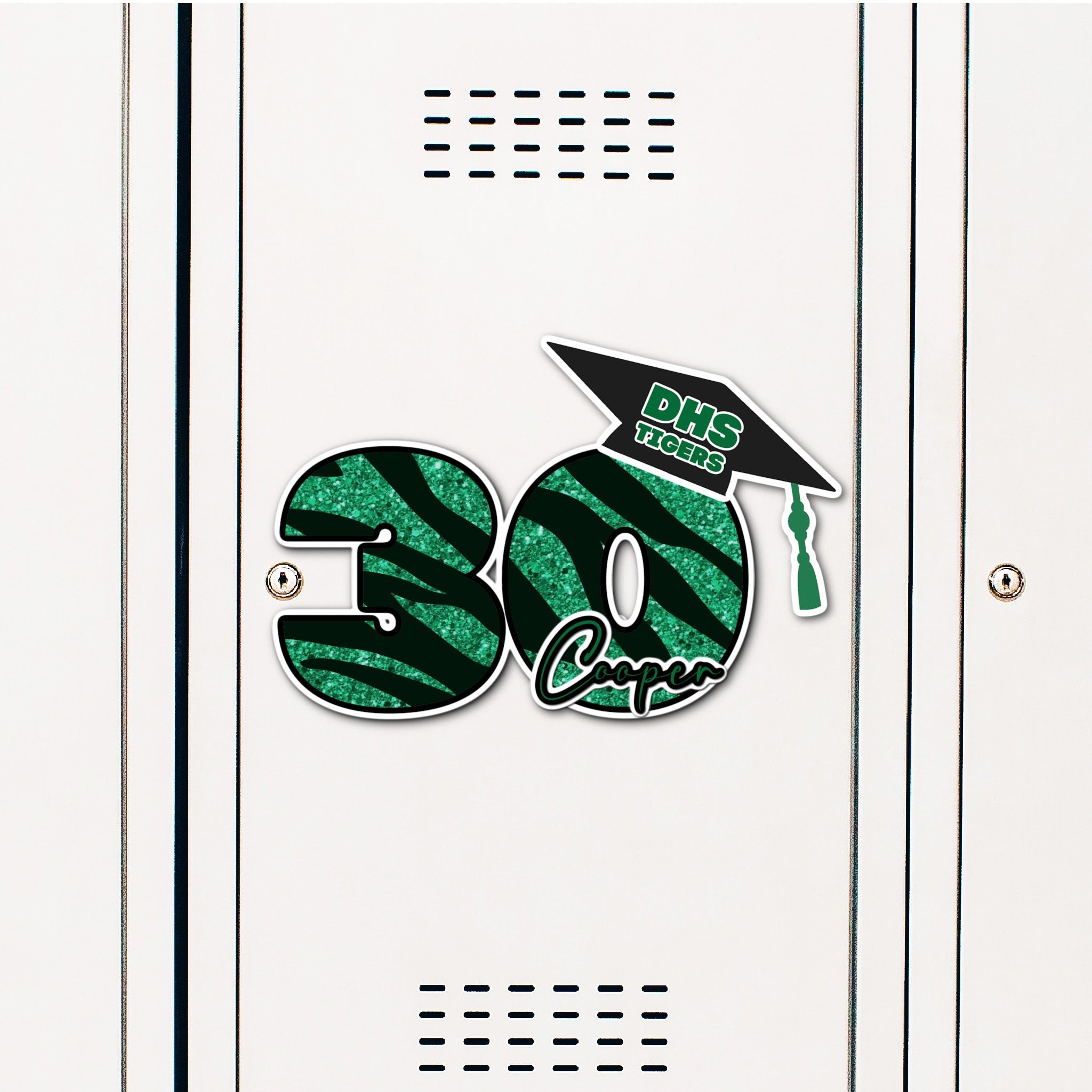 Custom Graduation Year with Grad Cap Locker Decoration in School Colors and Mascot Animal Print