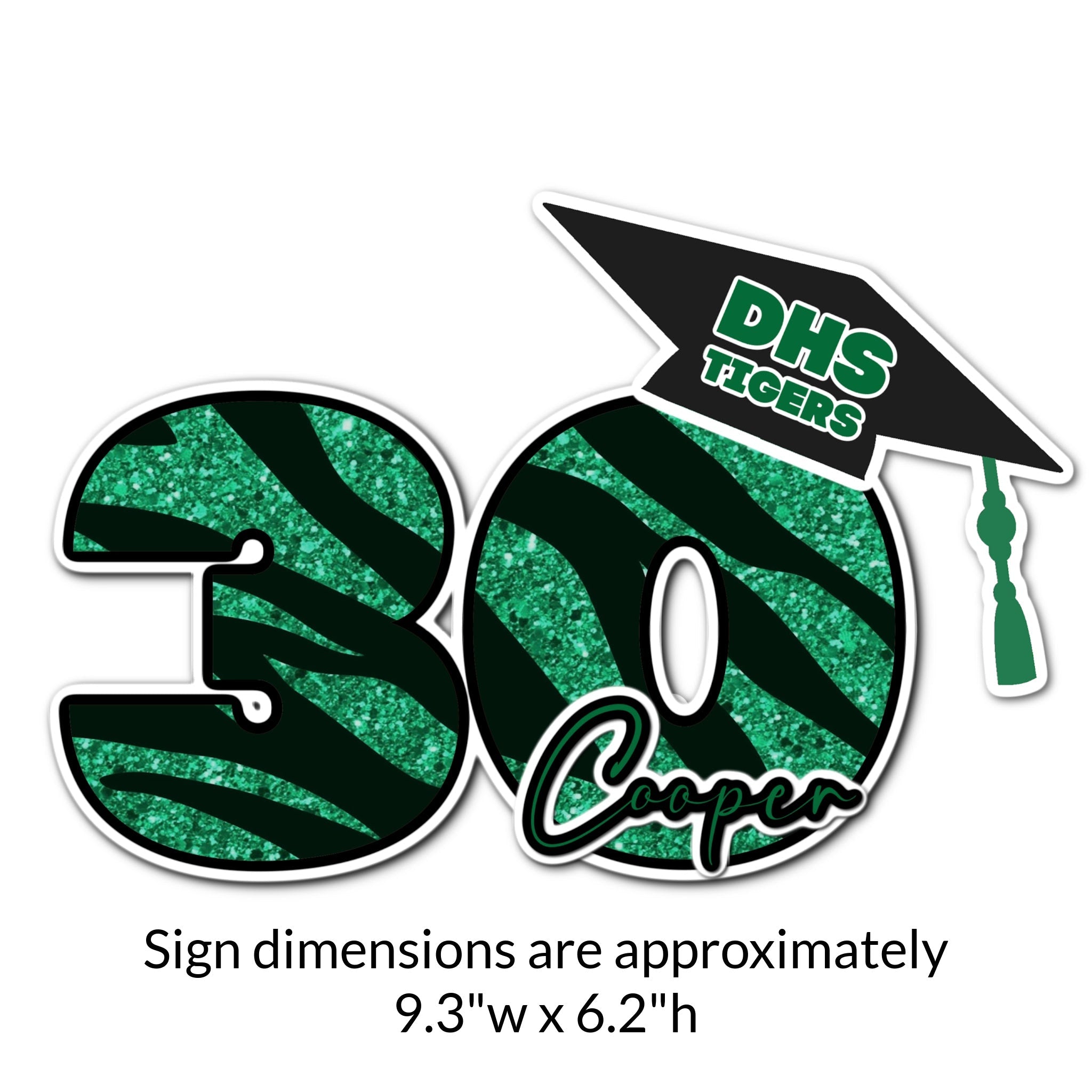 Custom Graduation Year with Grad Cap Locker Decoration in School Colors or Mascot Animal Print with Glitter