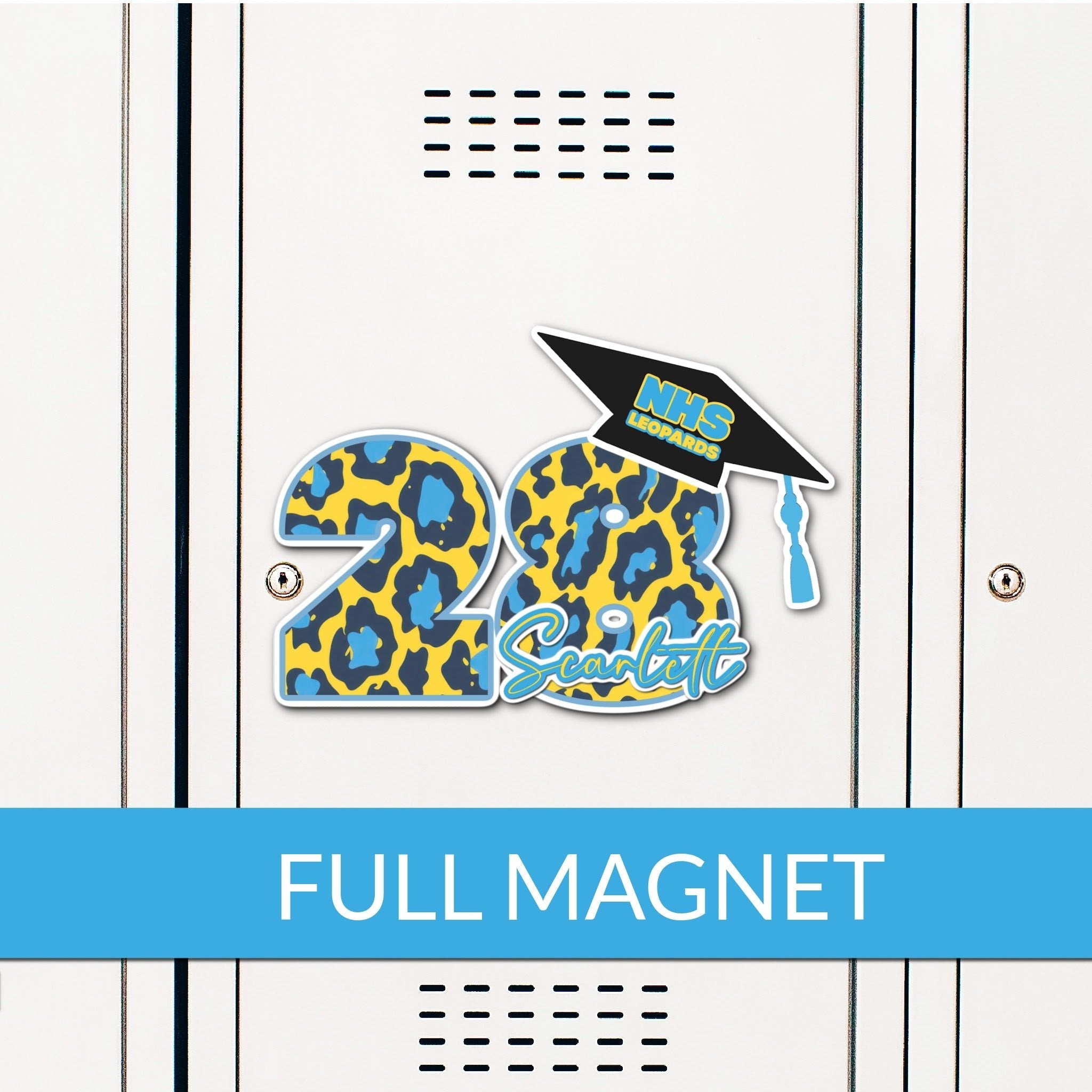 Custom Graduation Year with Grad Cap Locker Decoration in School Colors or Mascot Animal Print