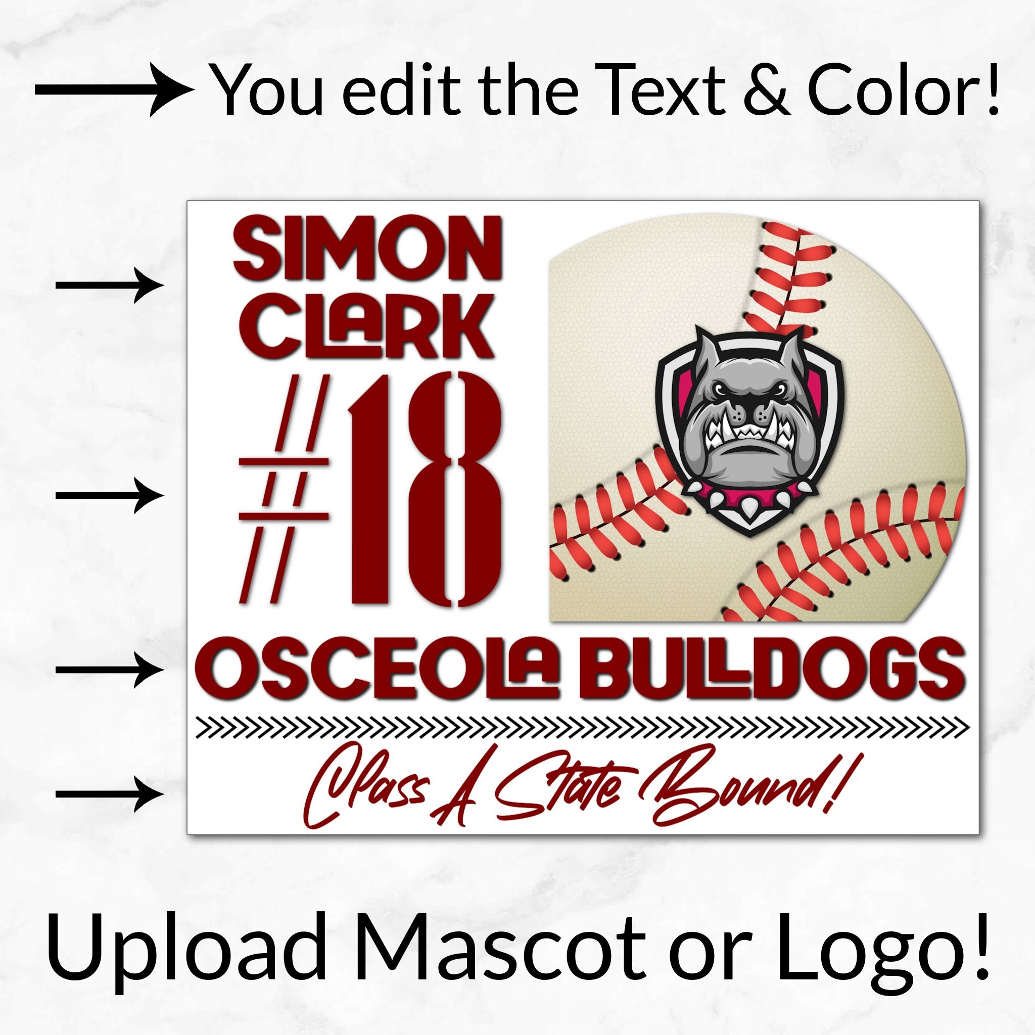 Personalized Options Shown: Customize Text and Colors For Your Team Design.