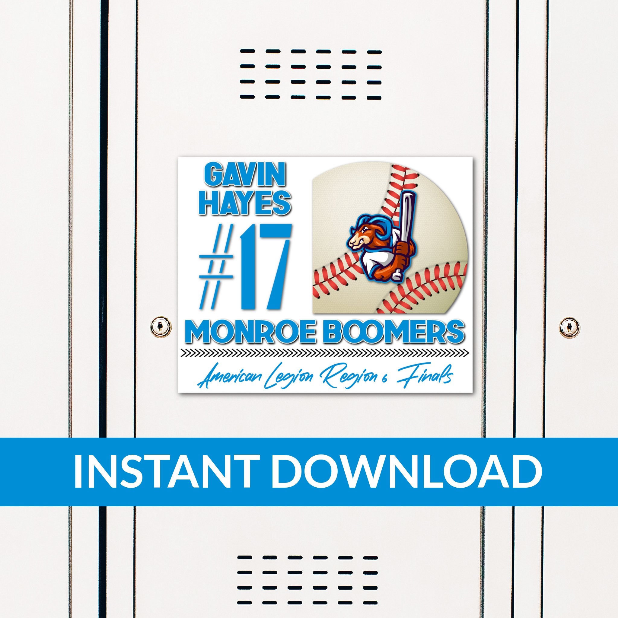 Custom Printable Baseball Locker Decoration in Team Colors.