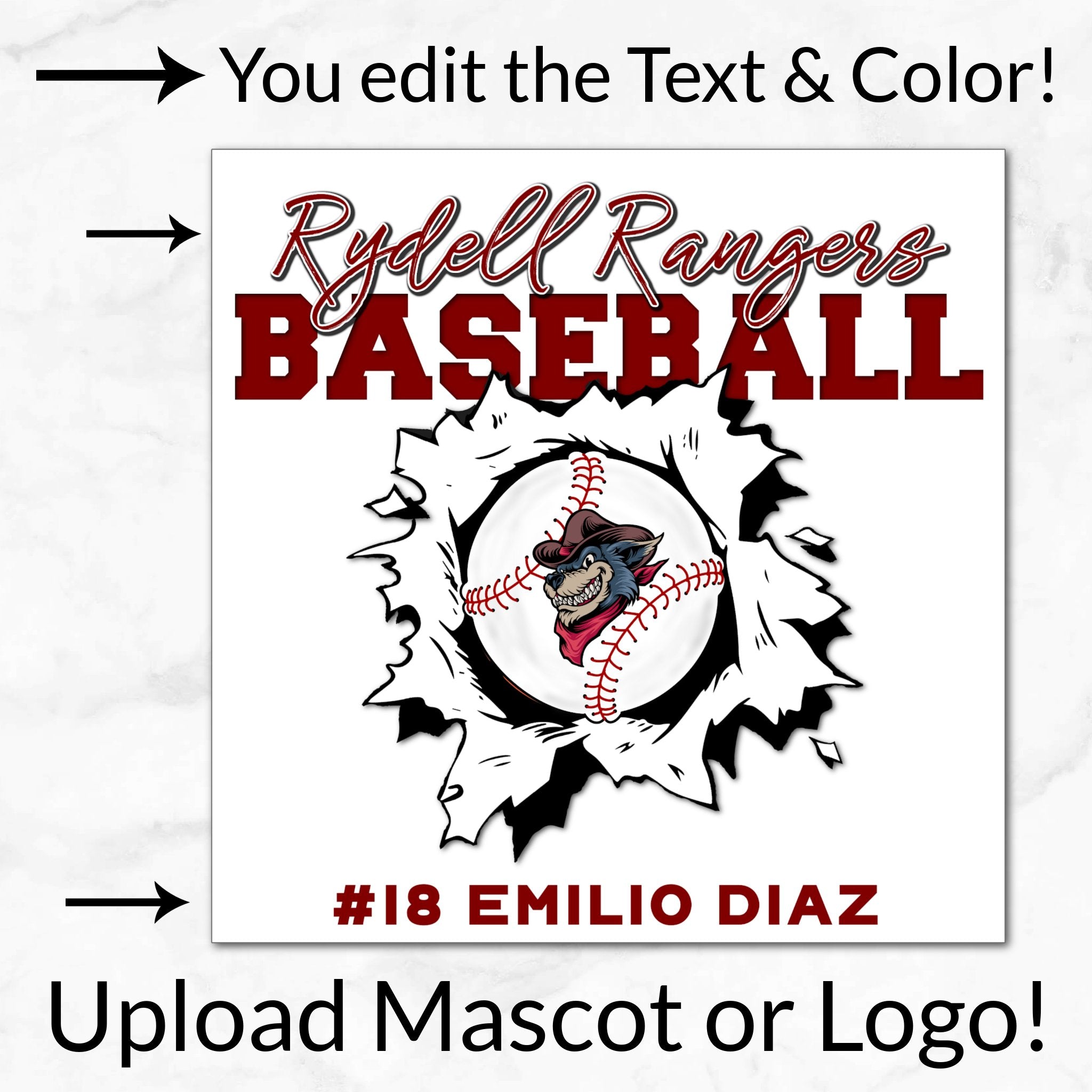 Personalized Options Shown: Customize Text and Colors For Your Team Design.