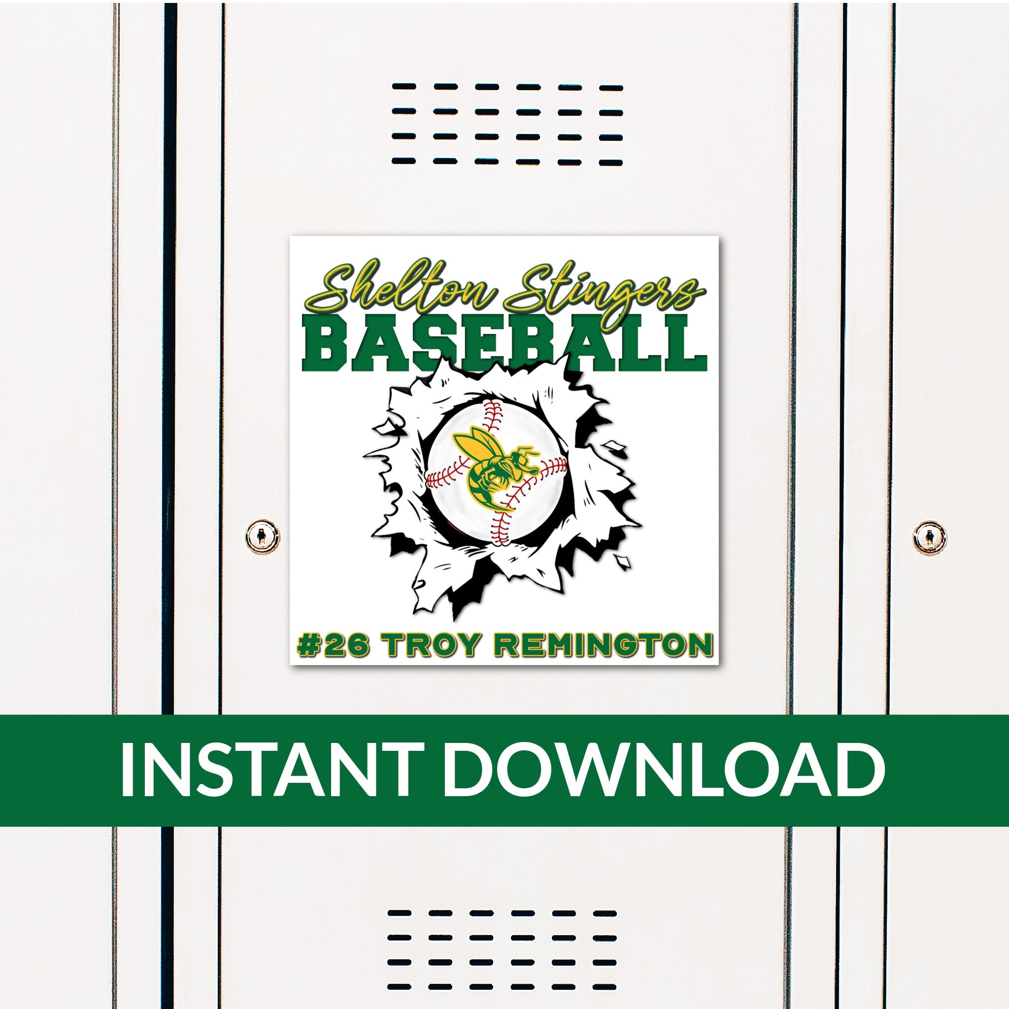 Custom Printable Baseball Locker Decoration in Team Colors.