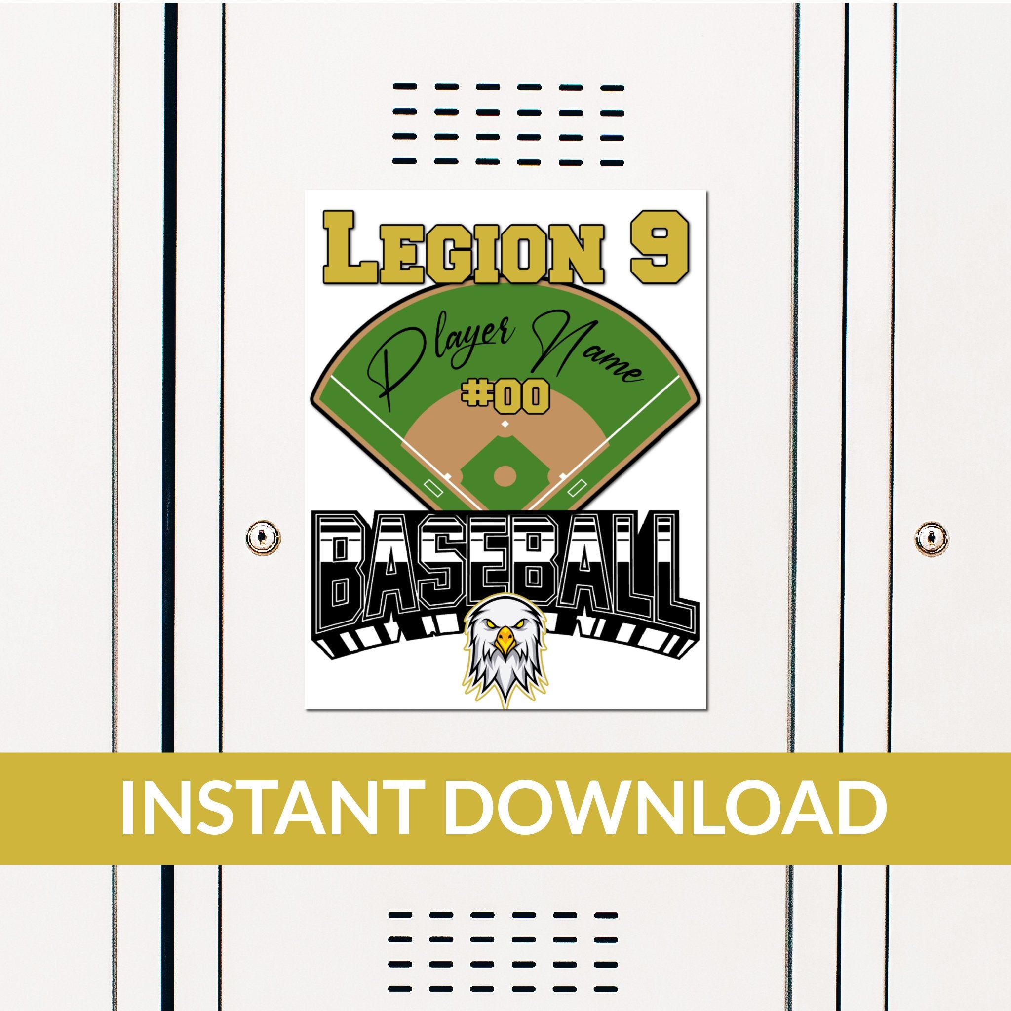 Custom Printable Baseball Field Locker Decoration in Team Colors.
