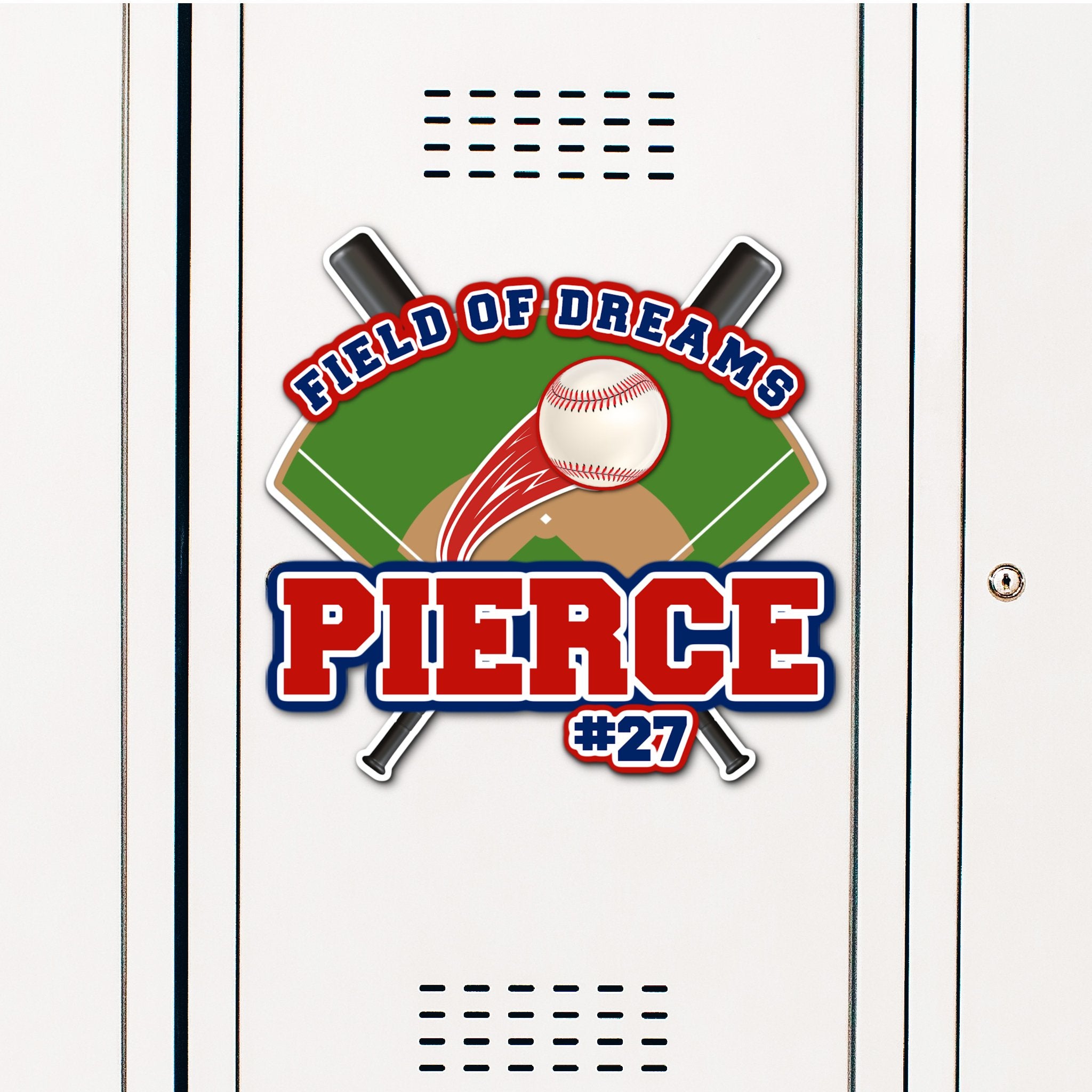 Custom Baseball Diamond with Bats Locker Decoration in Team or School Colors.