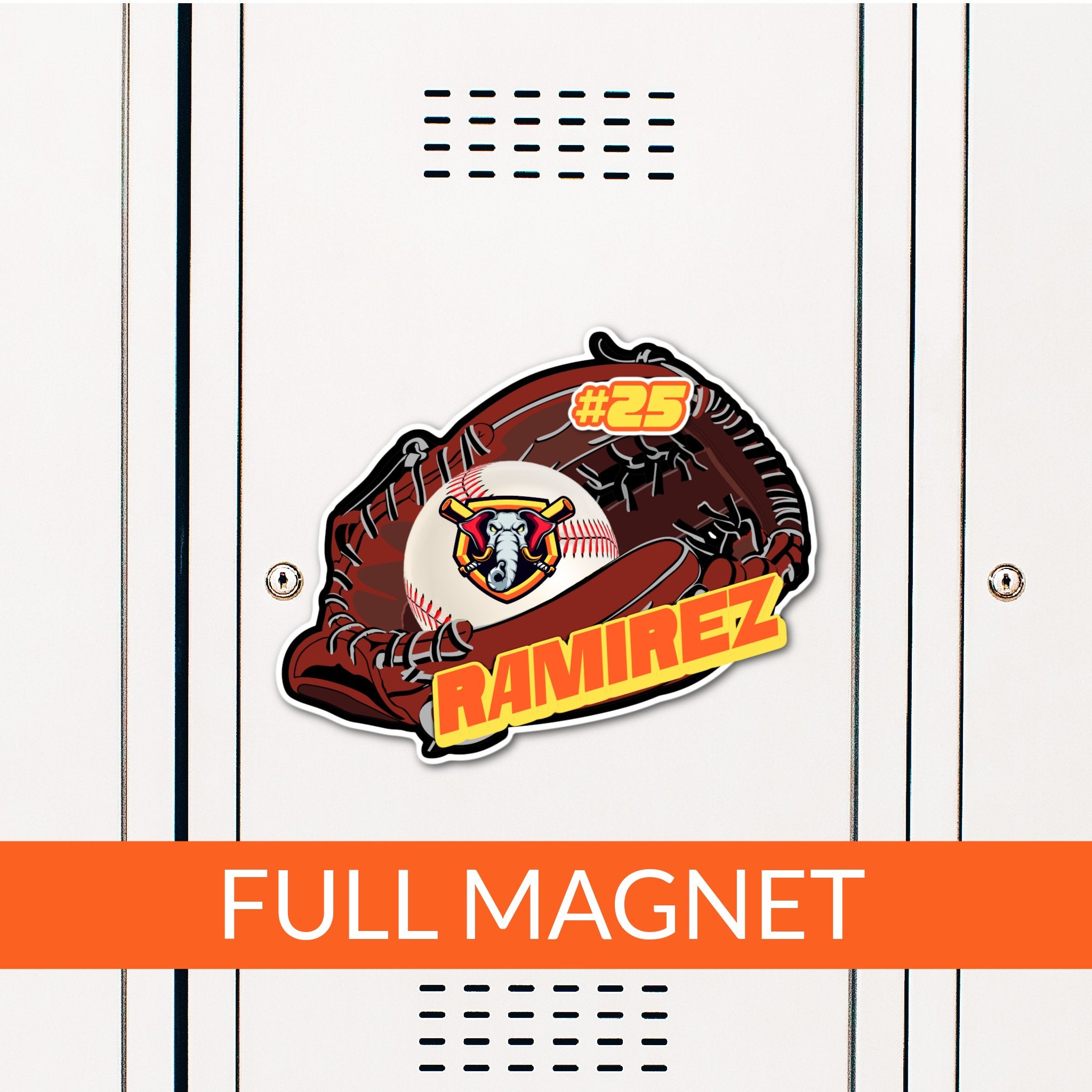 Custom Baseball Glove Locker Decoration Magnet in Team or School Colors.