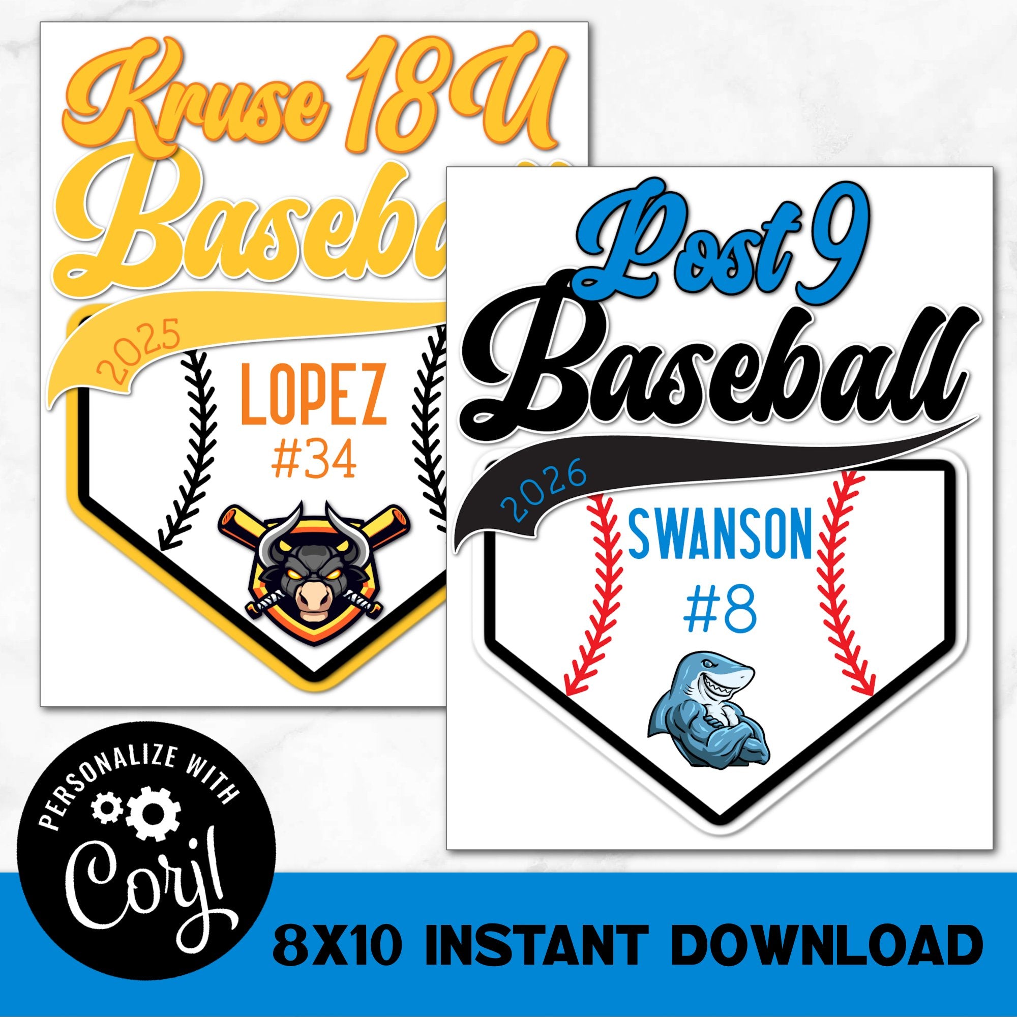 Instant Download Printable Baseball Sign You Can Personalize in Corjl.