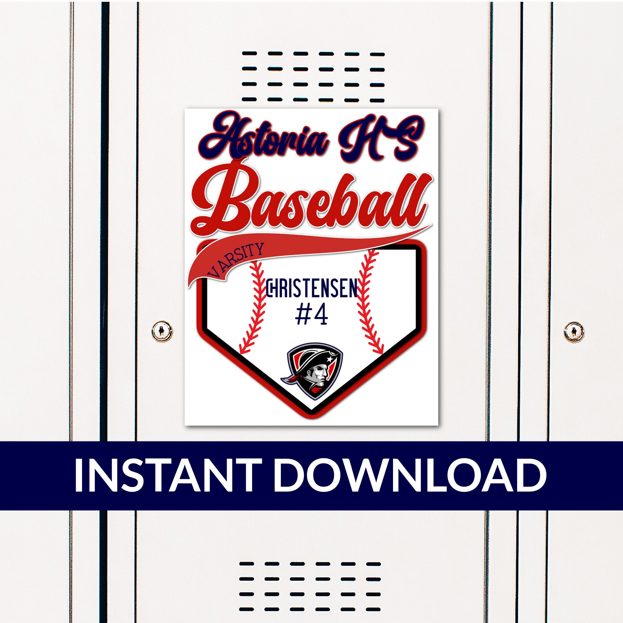 Custom Printable Baseball Home Plate Locker Decoration in Team Colors.
