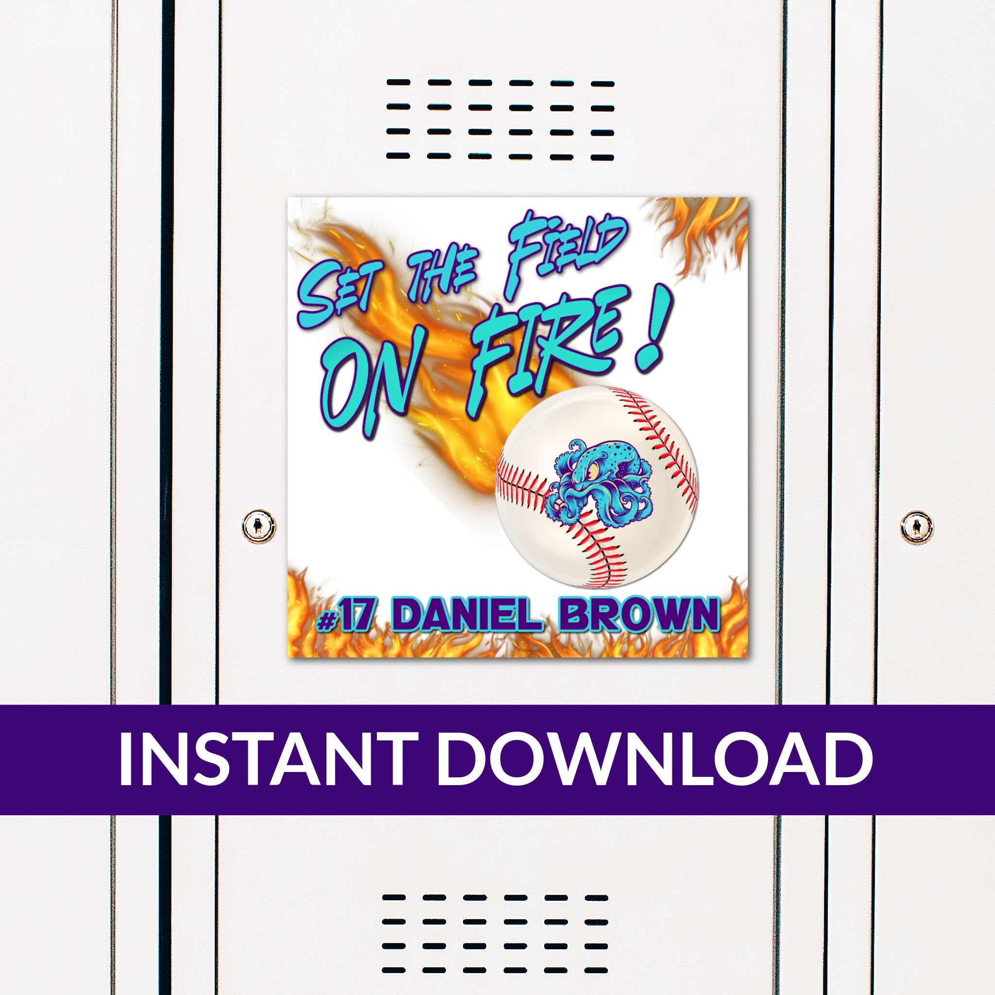 Custom Printable Baseball Locker Decoration in Team Colors.