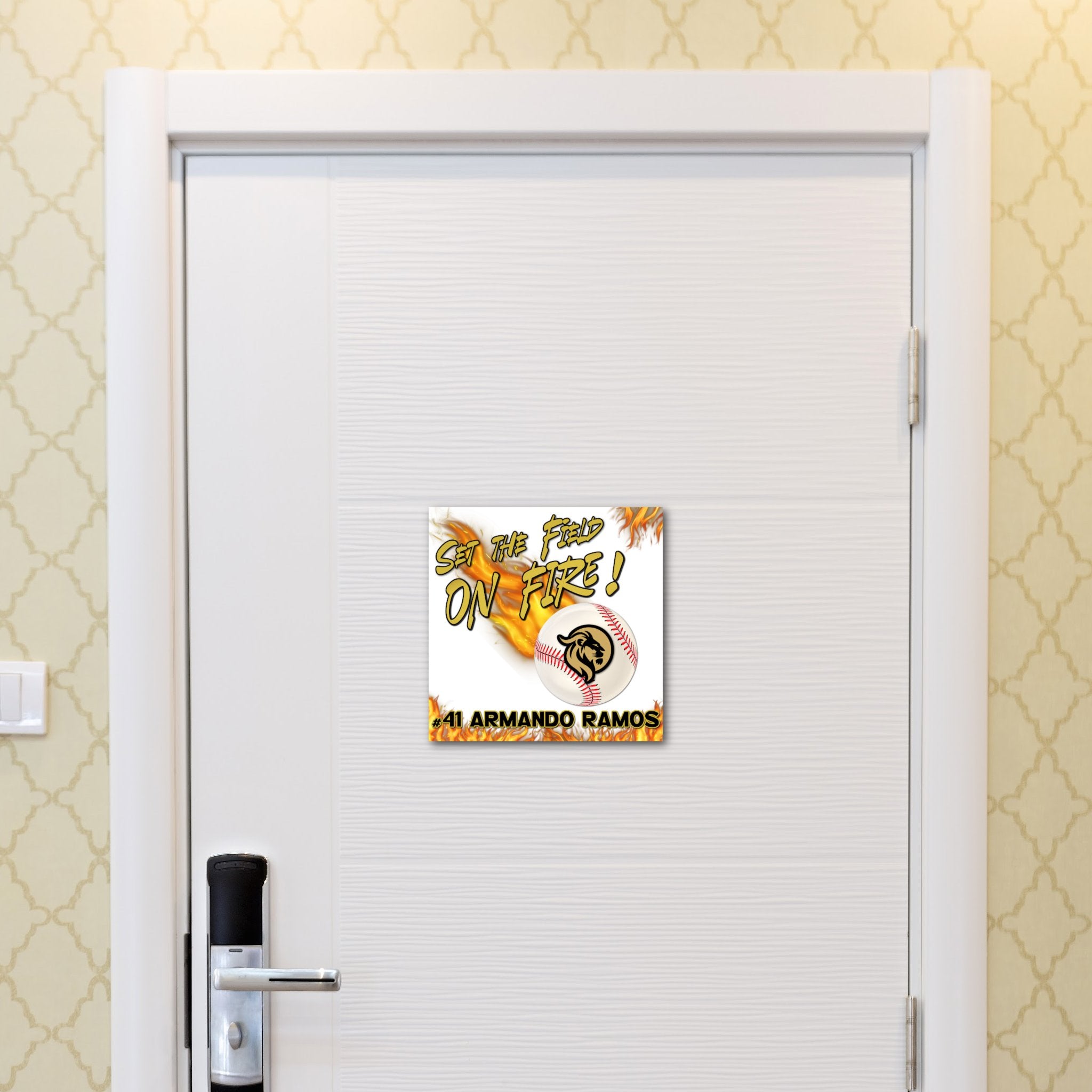 Custom Printable Baseball Player Hotel Door Decoration in Team Colors.
