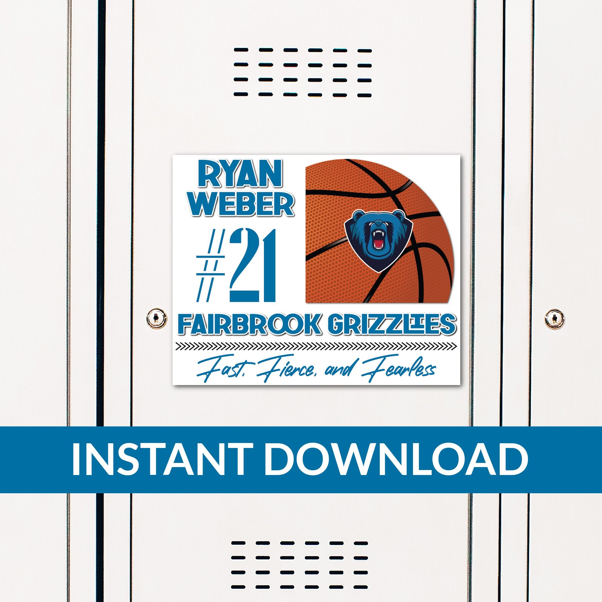 Custom Printable Basketball Locker Decoration in Team Colors
