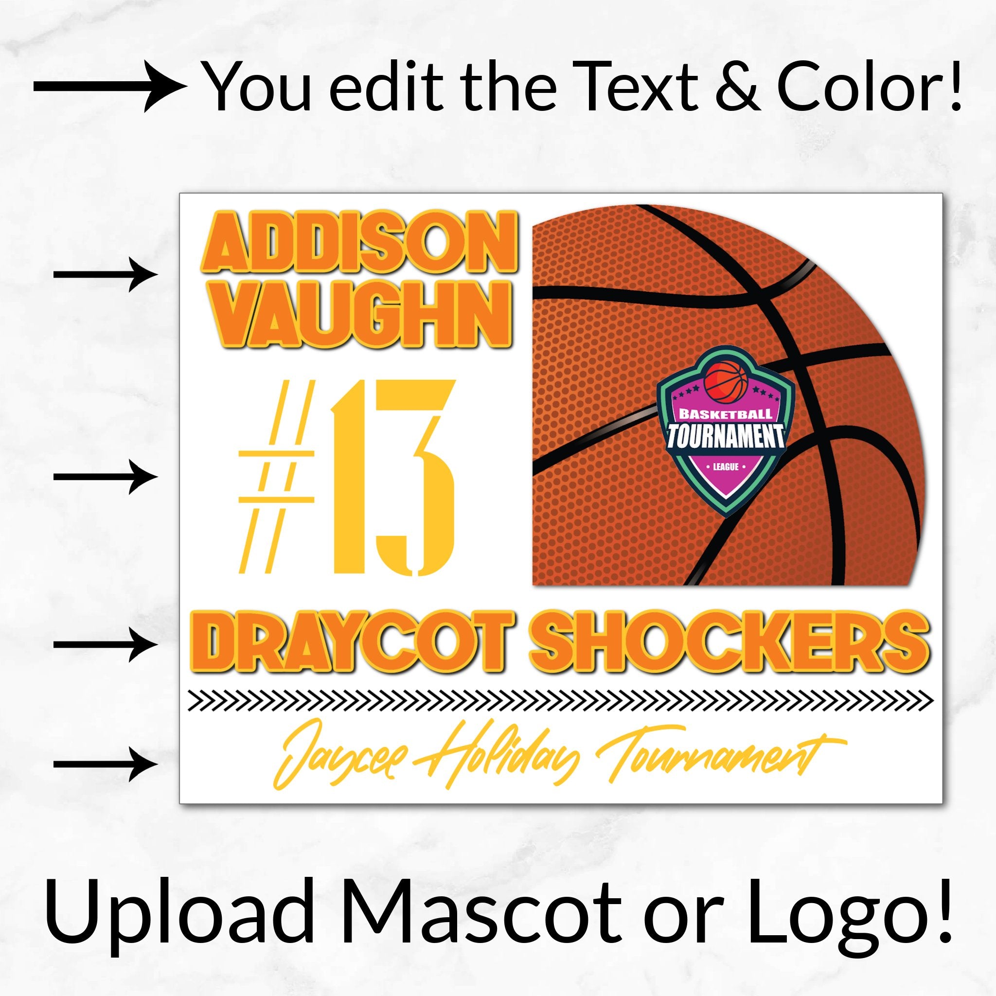 Personalized Options Shown: Customize Text and Colors For Your Team Design.