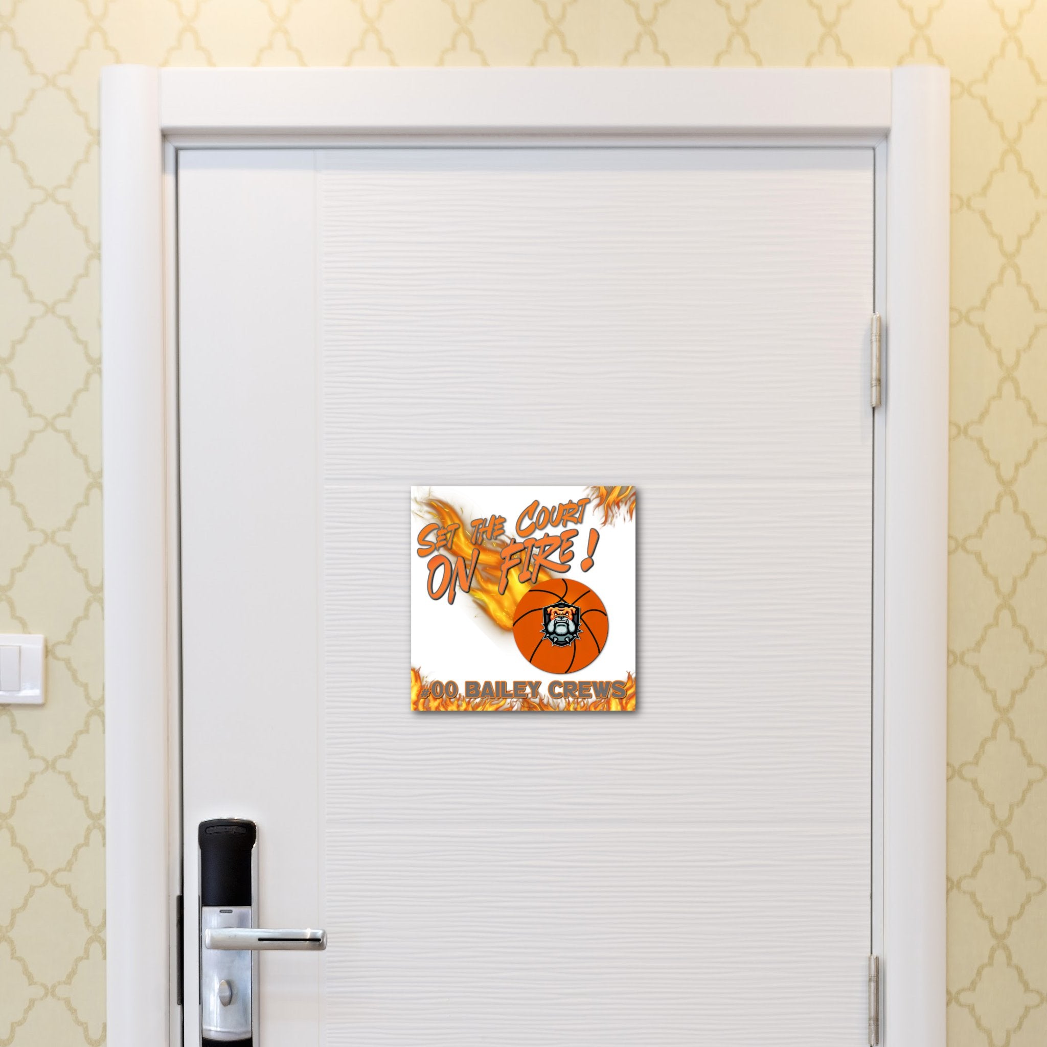 Custom Printable Basketball Player Hotel Door Decoration in Team Colors.