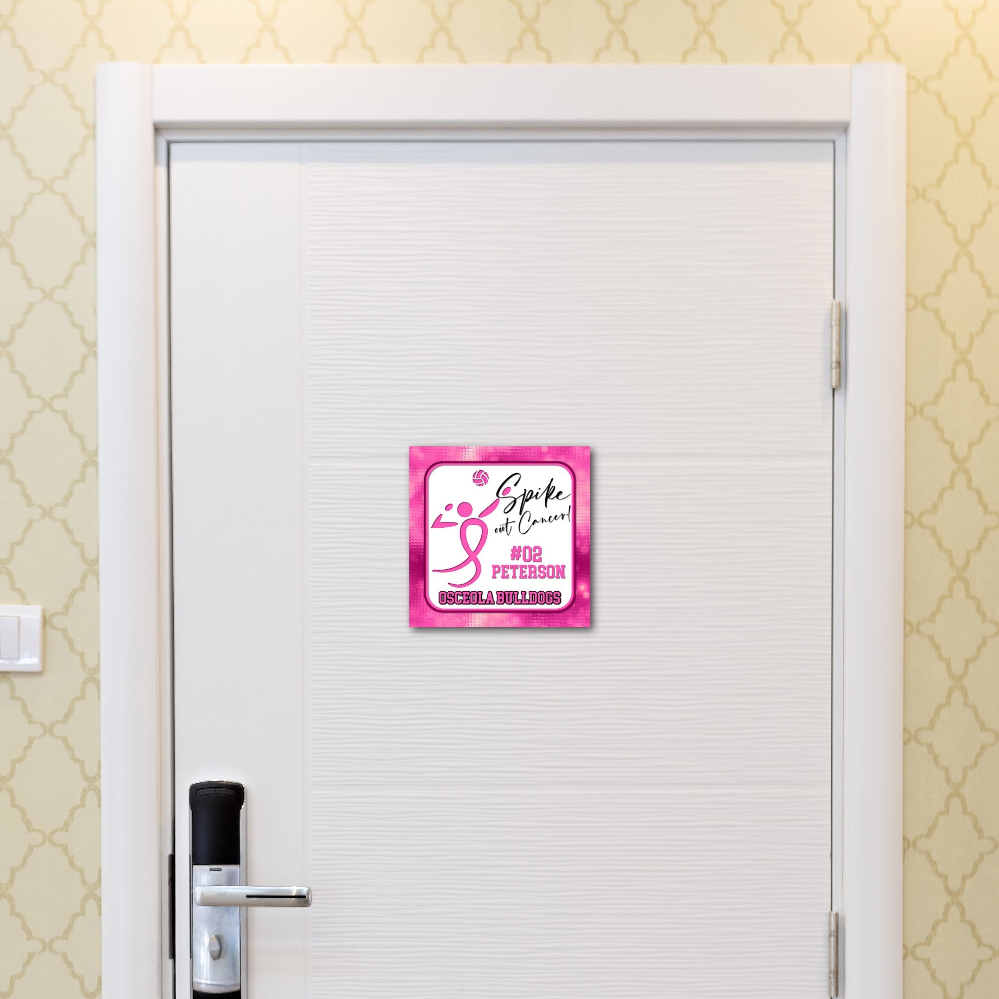 Breast Cancer Awareness Custom Printable Volleyball Hotel Door Decoration.