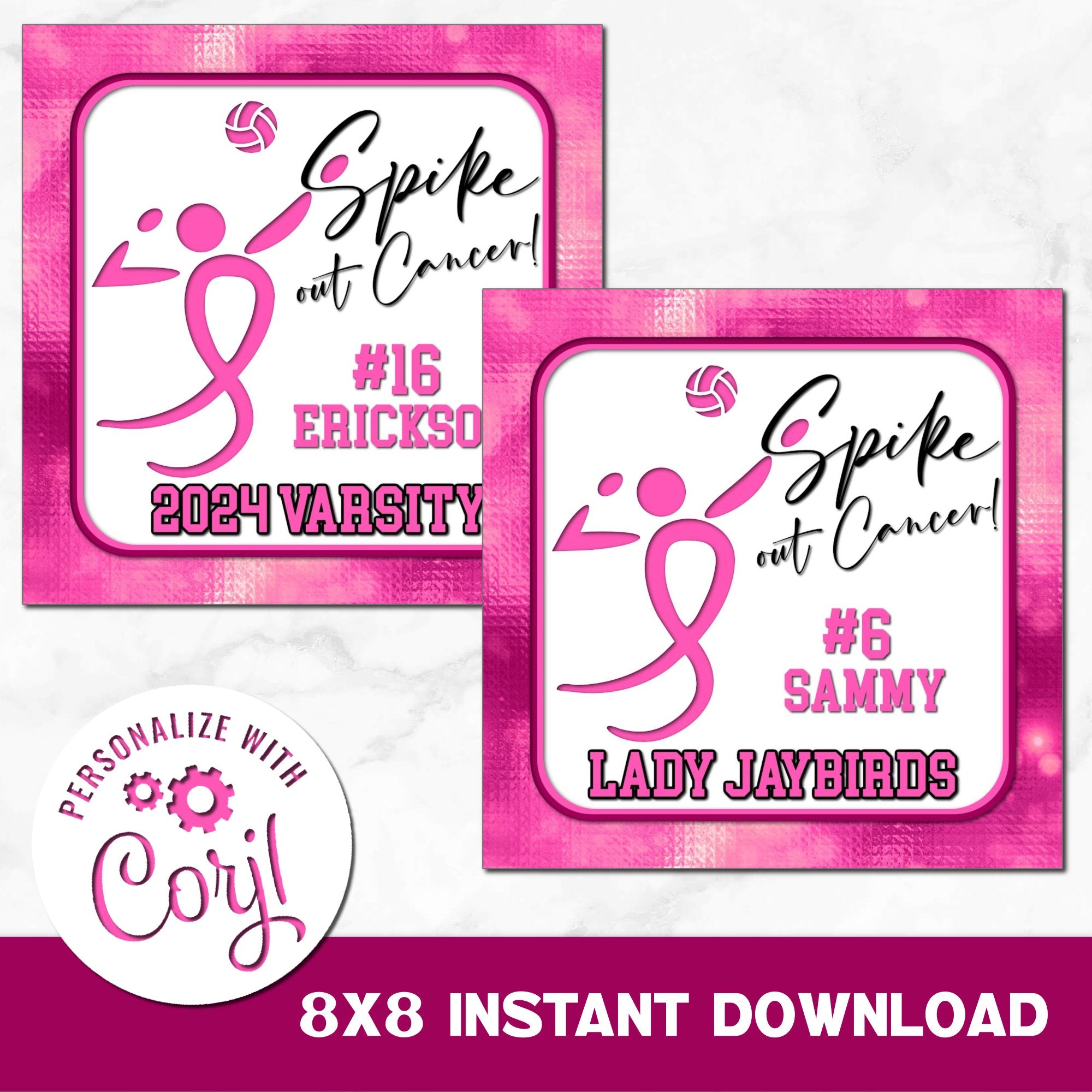 Customize Printable Breast Cancer Awareness Volleyball Decoration.