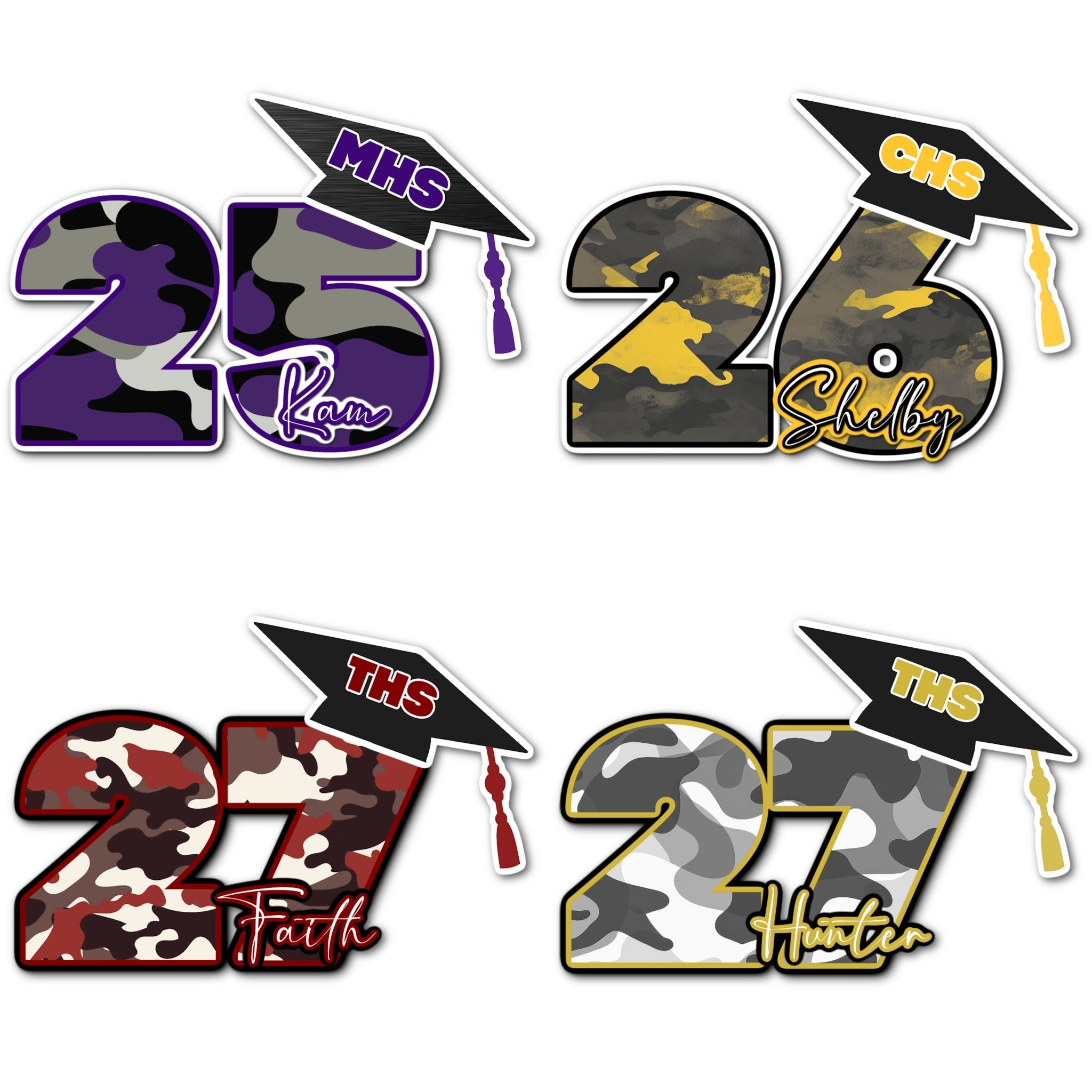 Custom Graduation Year with Grad Cap Sign in School Color Camo Print