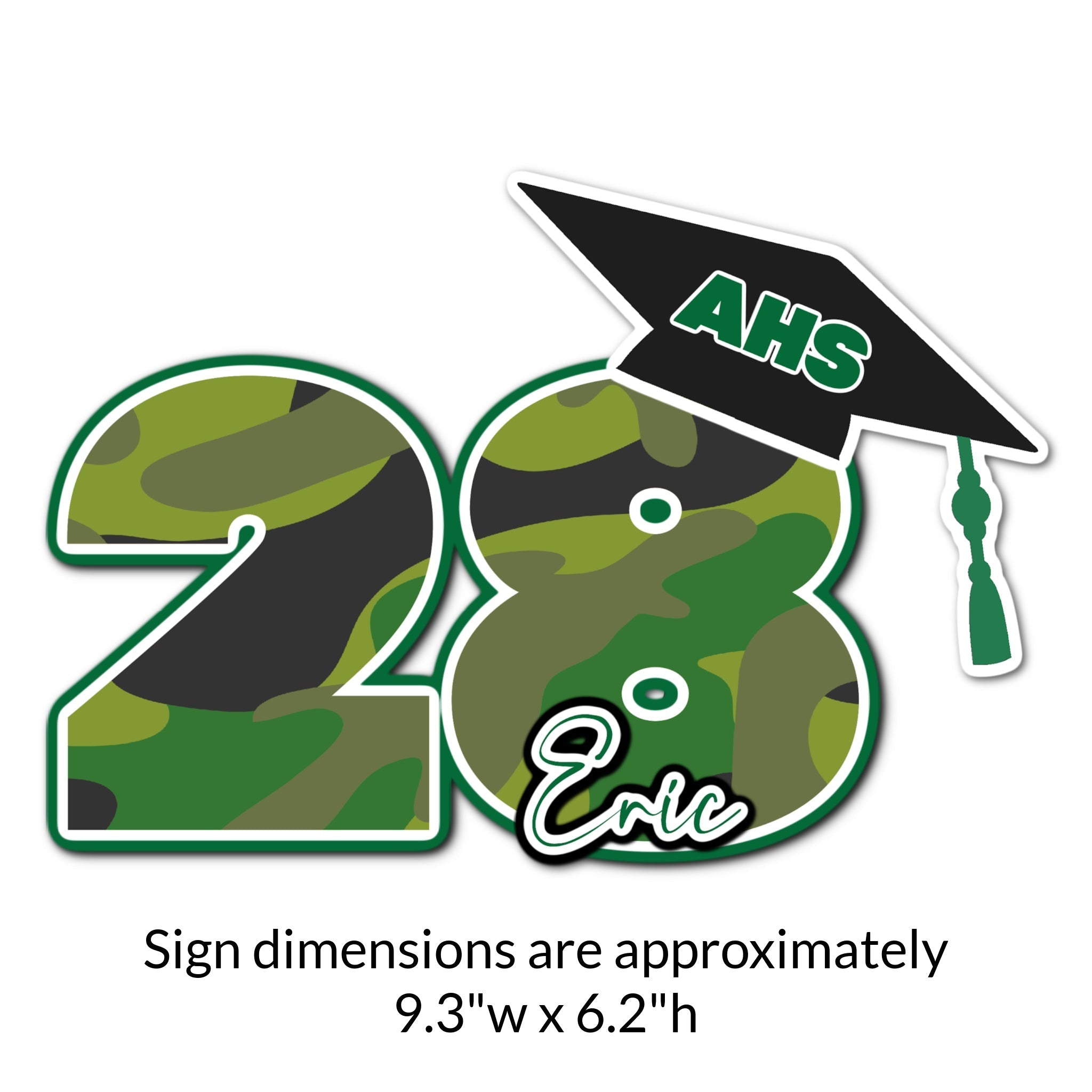 Custom Graduation Year with Grad Cap Locker Magnet in School Colors and Mascot Camo Print
