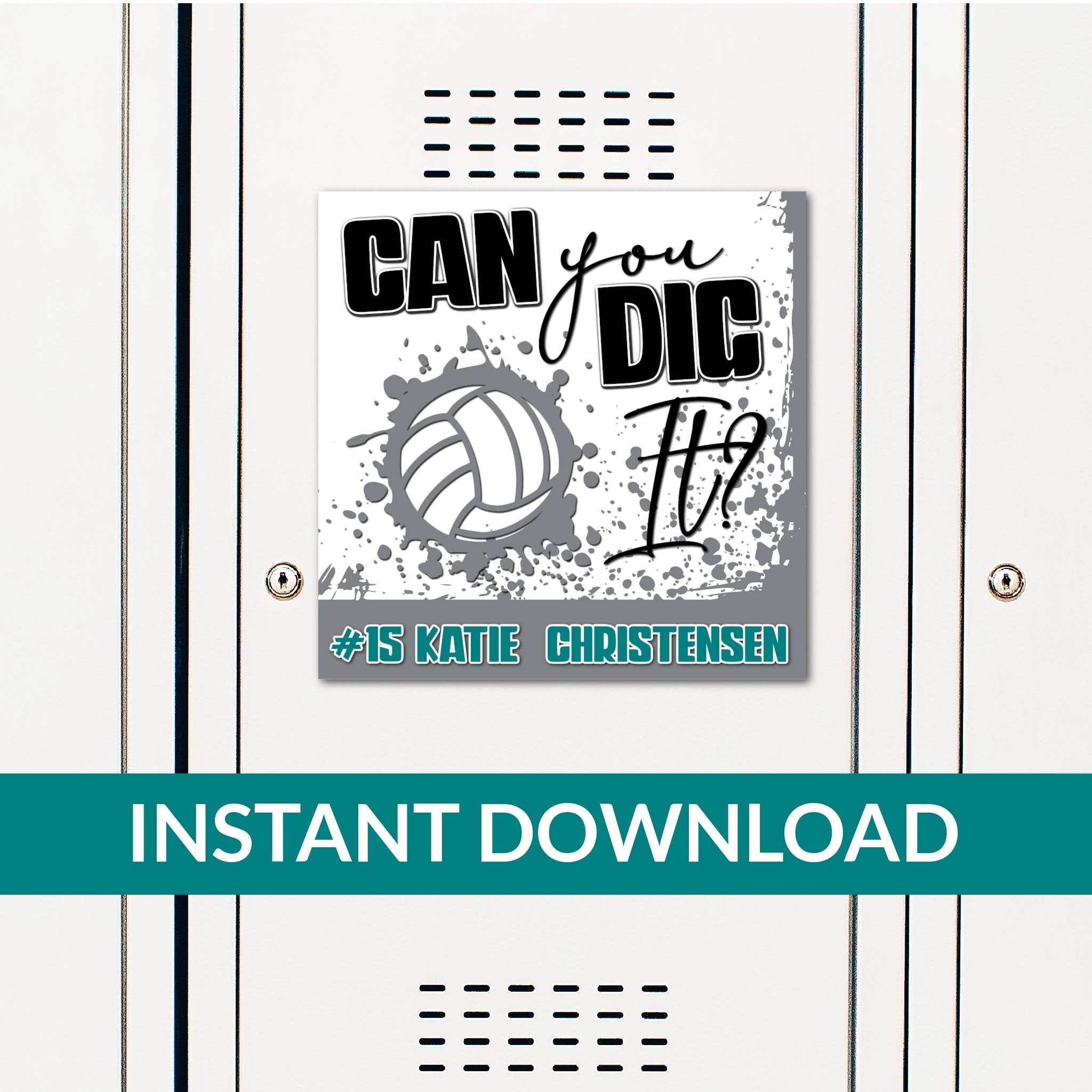 Custom Printable Volleyball Can You Dig It Locker Decoration in Team Colors.