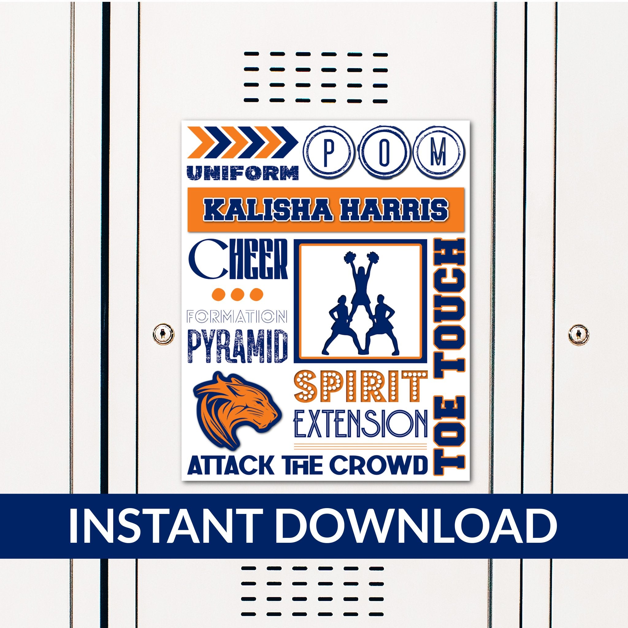 Custom Printable Cheerleading Collage Locker Decoration in Team Colors.