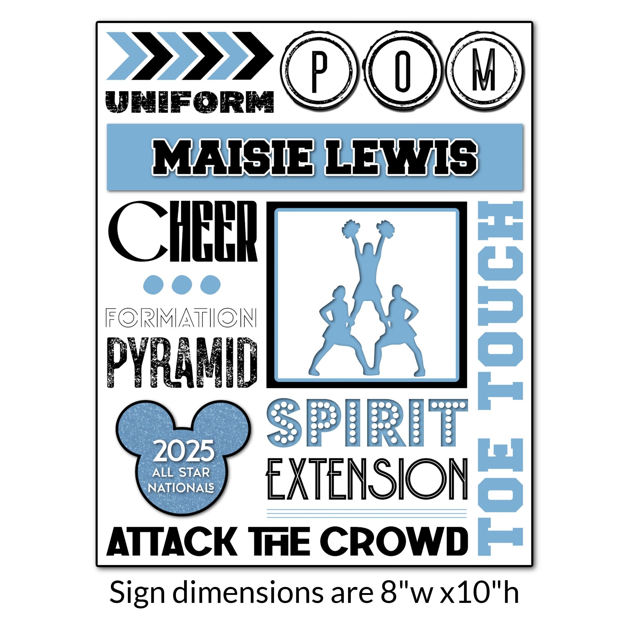 Custom Printable Cheer Squad Collage Locker Tag Sign Dimensions.