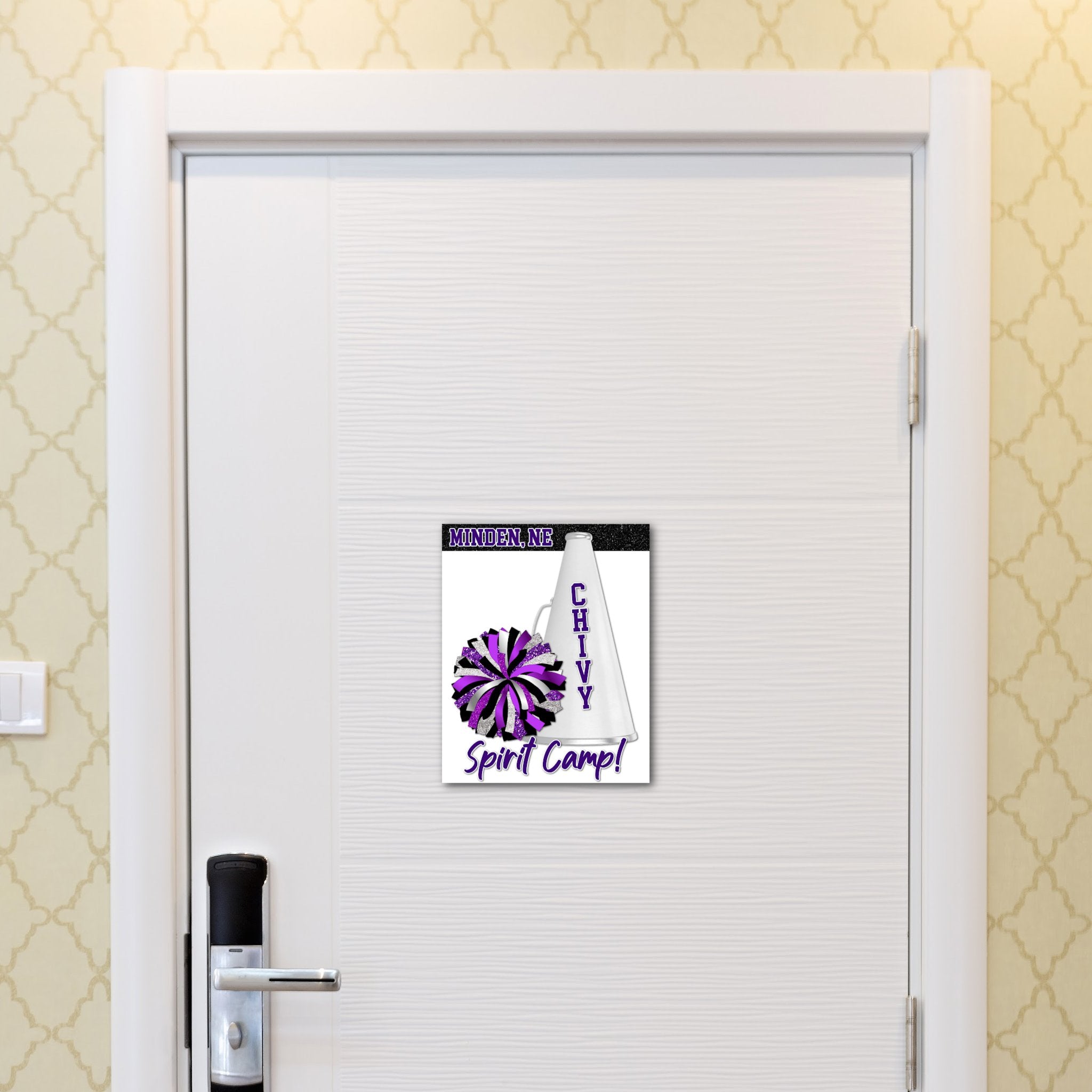 Custom Printable Cheerleading Hotel Door Decoration in Team Colors.