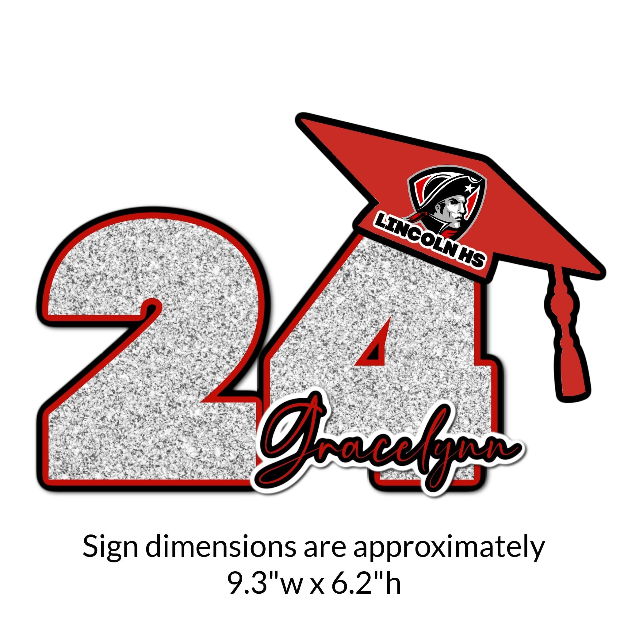 Custom Baseball Graduation Year with Grad Cap Decoration Cut Out Dimensions.