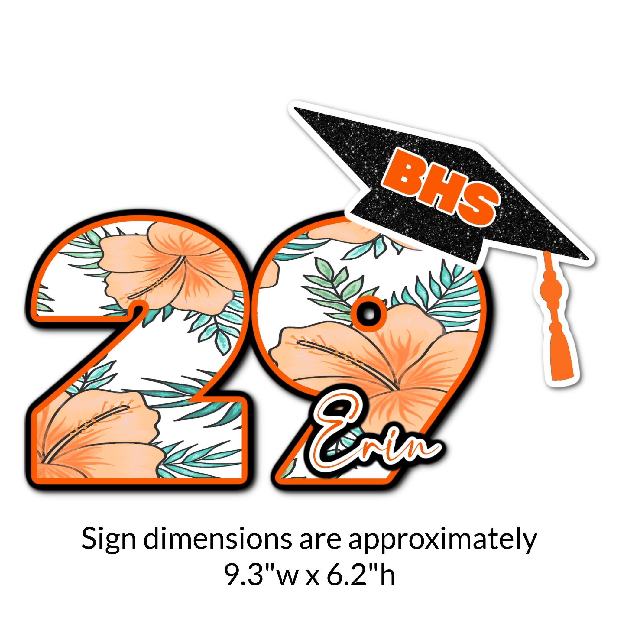 Custom Graduation Year with Grad Cap Locker Decoration in School Colors Floral Print