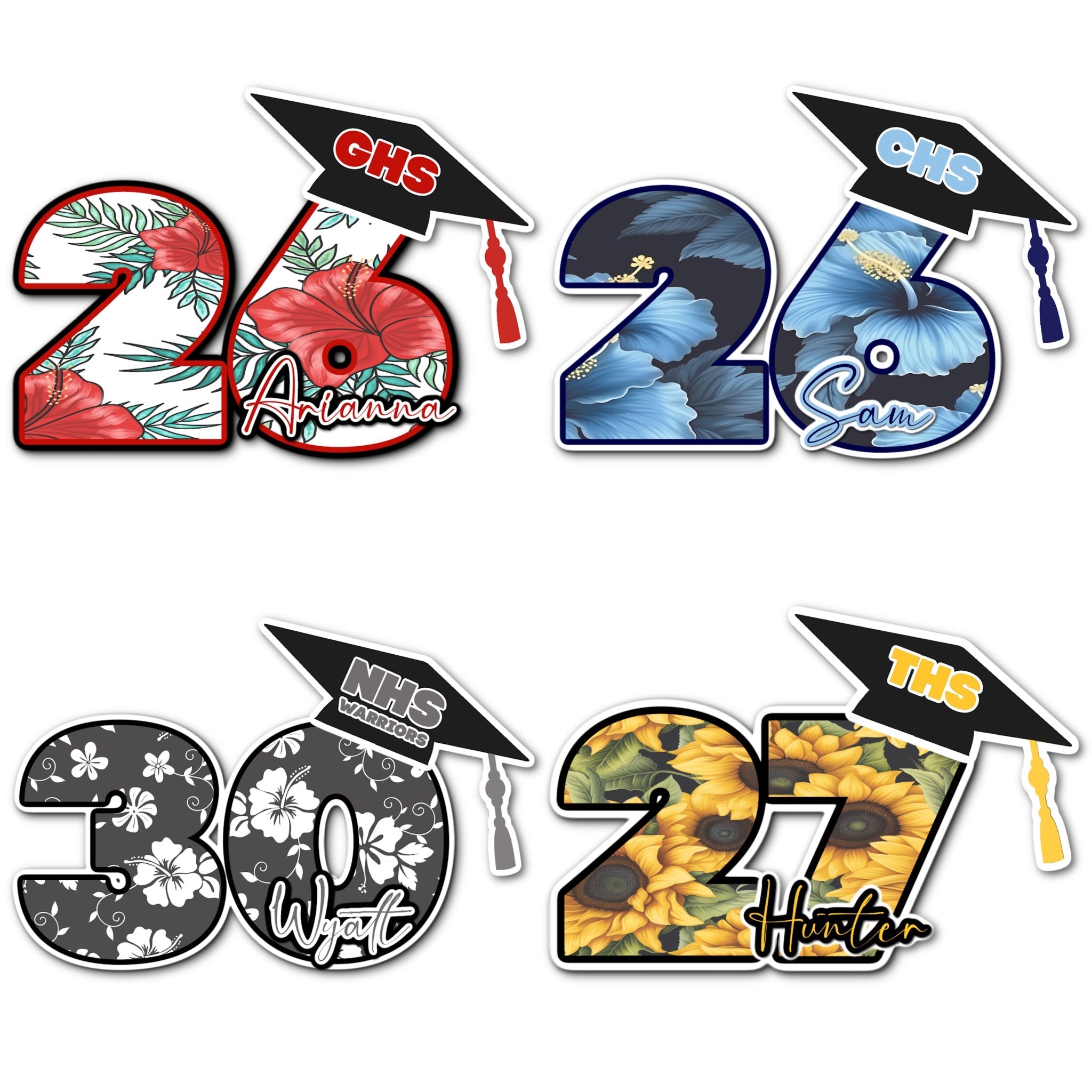 Custom Graduation Year with Grad Cap Locker Signs in School Colors with Floral or Tropical Print