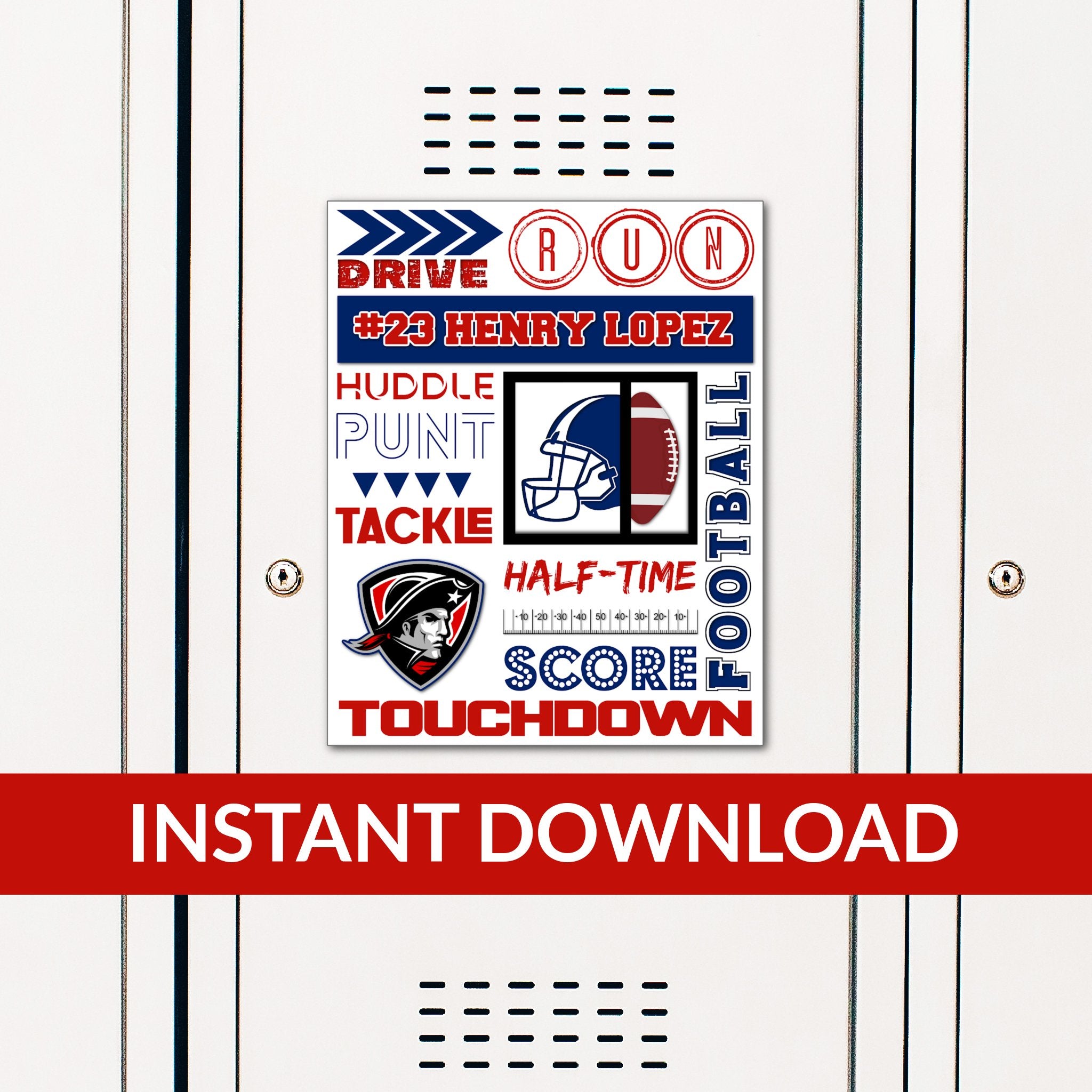 Custom Printable Football Collage Locker Decoration in Team Colors.