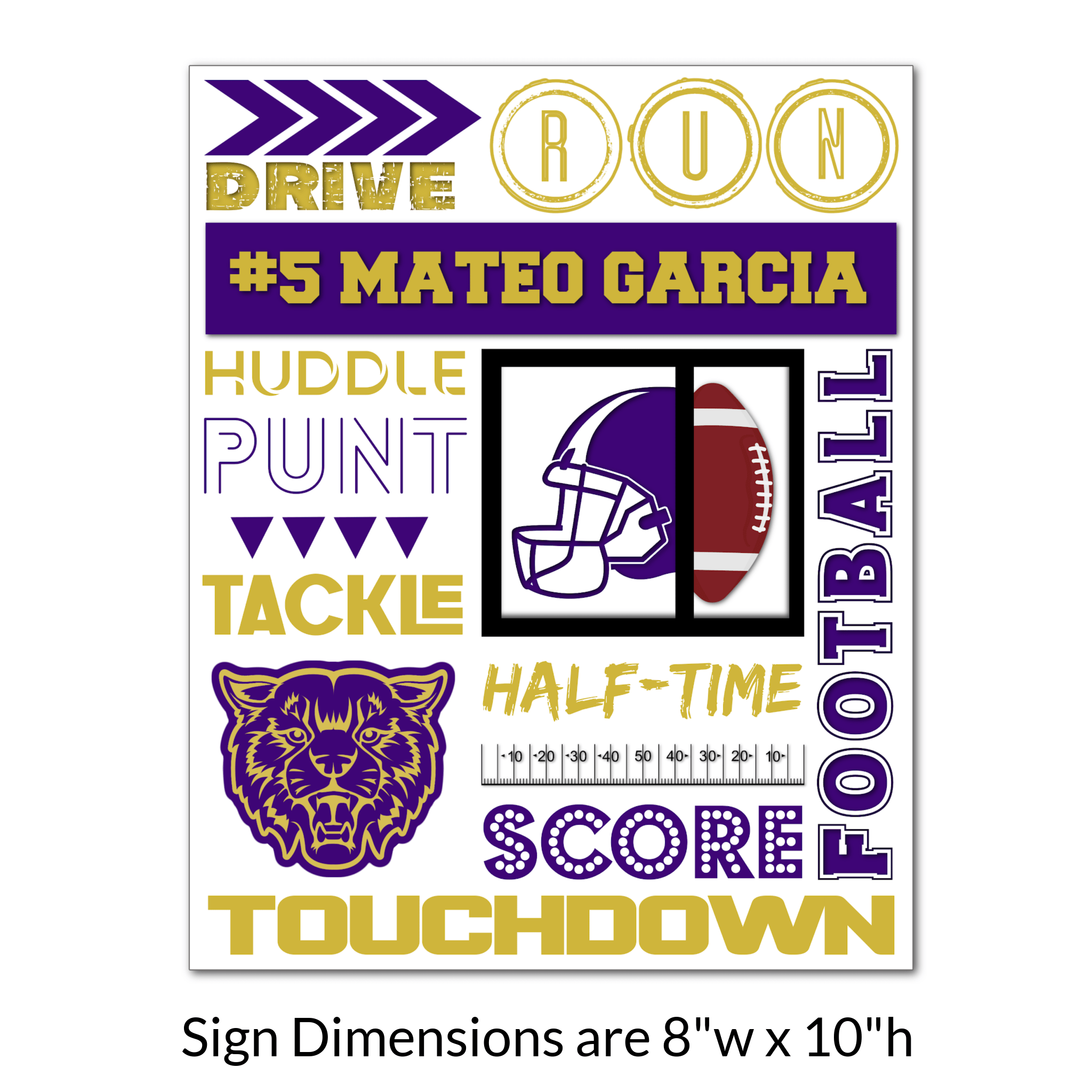 Custom Printable Football Collage Locker Tag Sign in Team Colors.