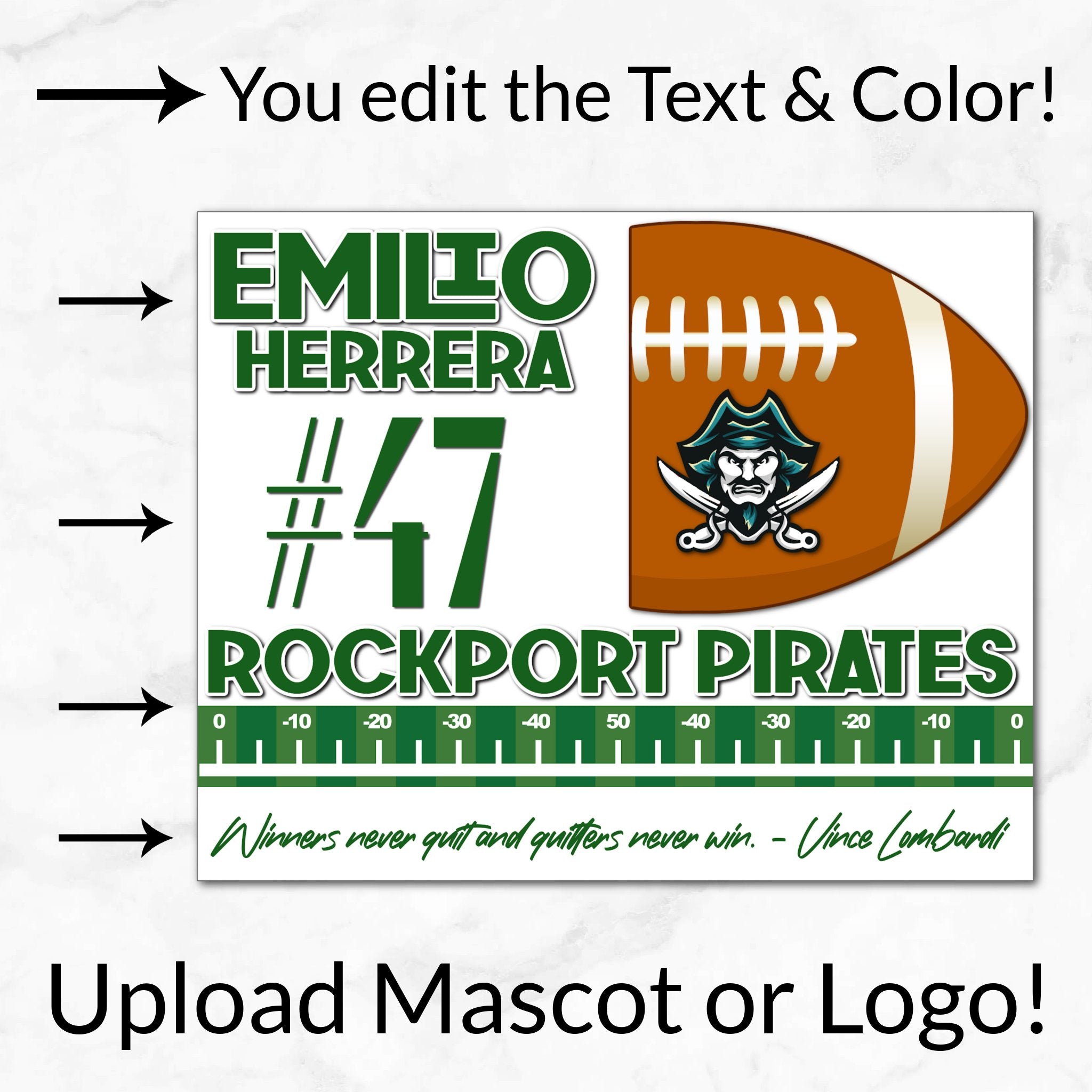 Personalized Options Shown: Customize Text and Colors For Your Team Design.