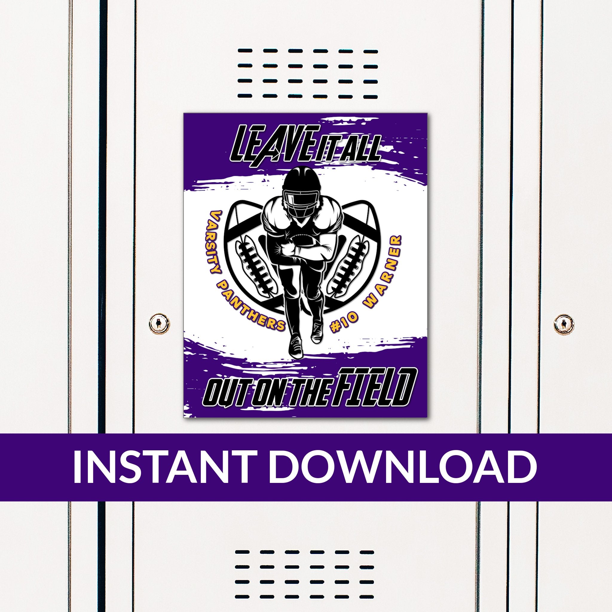 Custom Printable Football Player Leave It All on the Field Locker Decoration in Team Colors