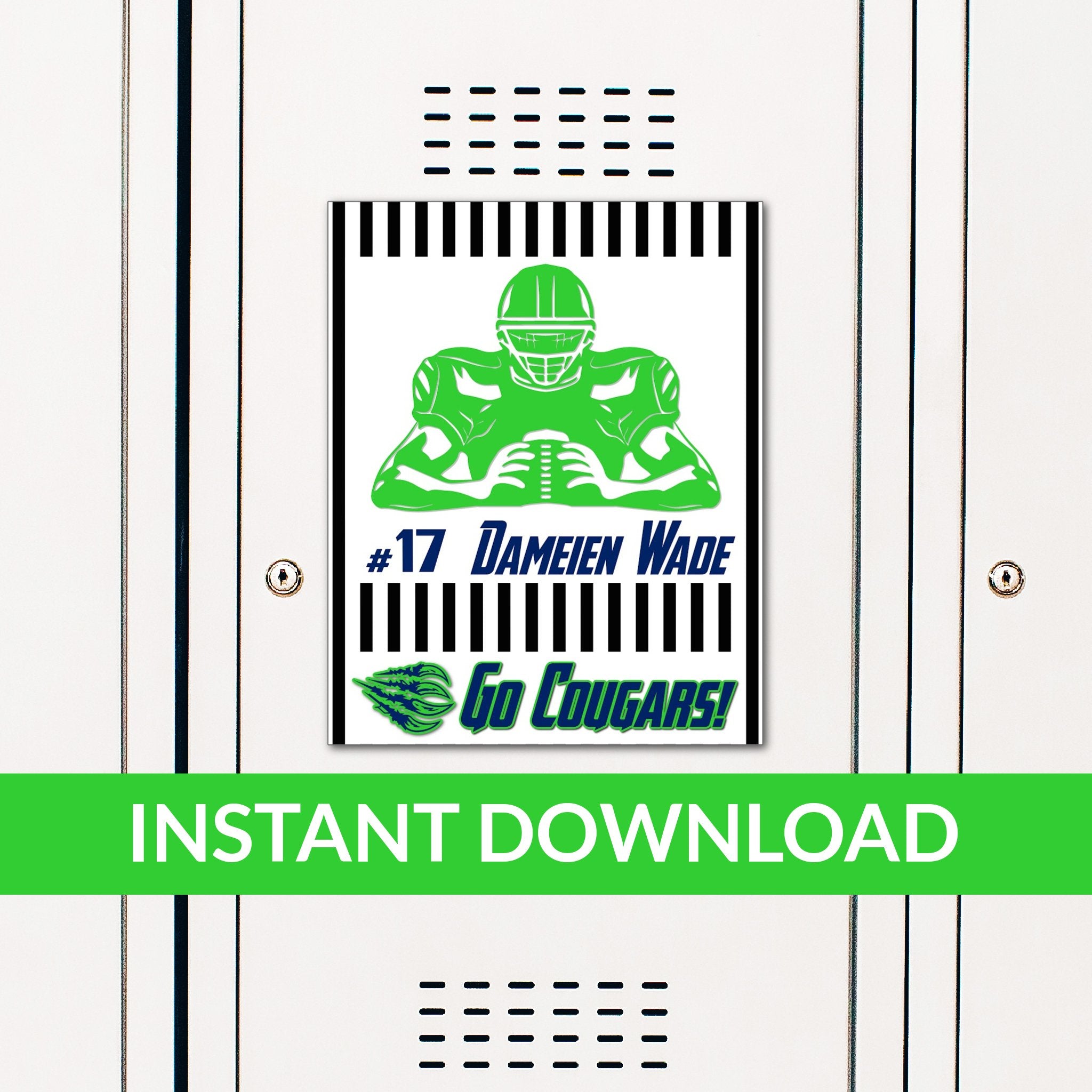 Custom Printable Striped Football Player Locker Decoration in Team Colors