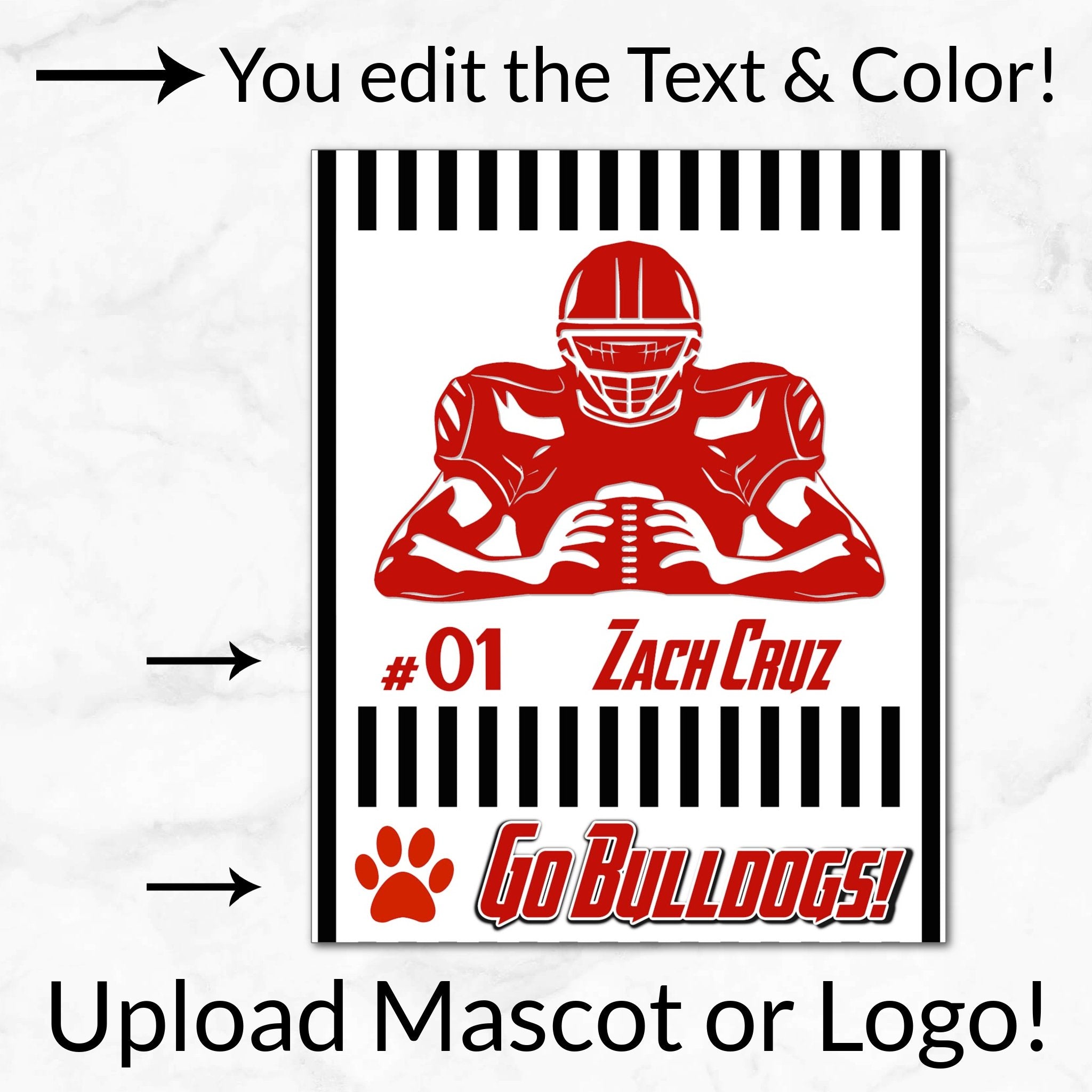 Personalized Options Shown: Customize Text and Colors For Your Team Design.