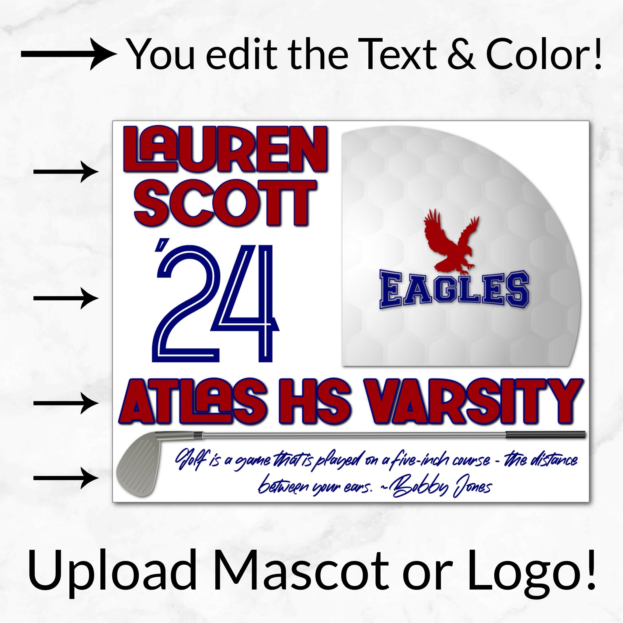 Personalized Options Shown: Customize Text and Colors For Your Team Design.
