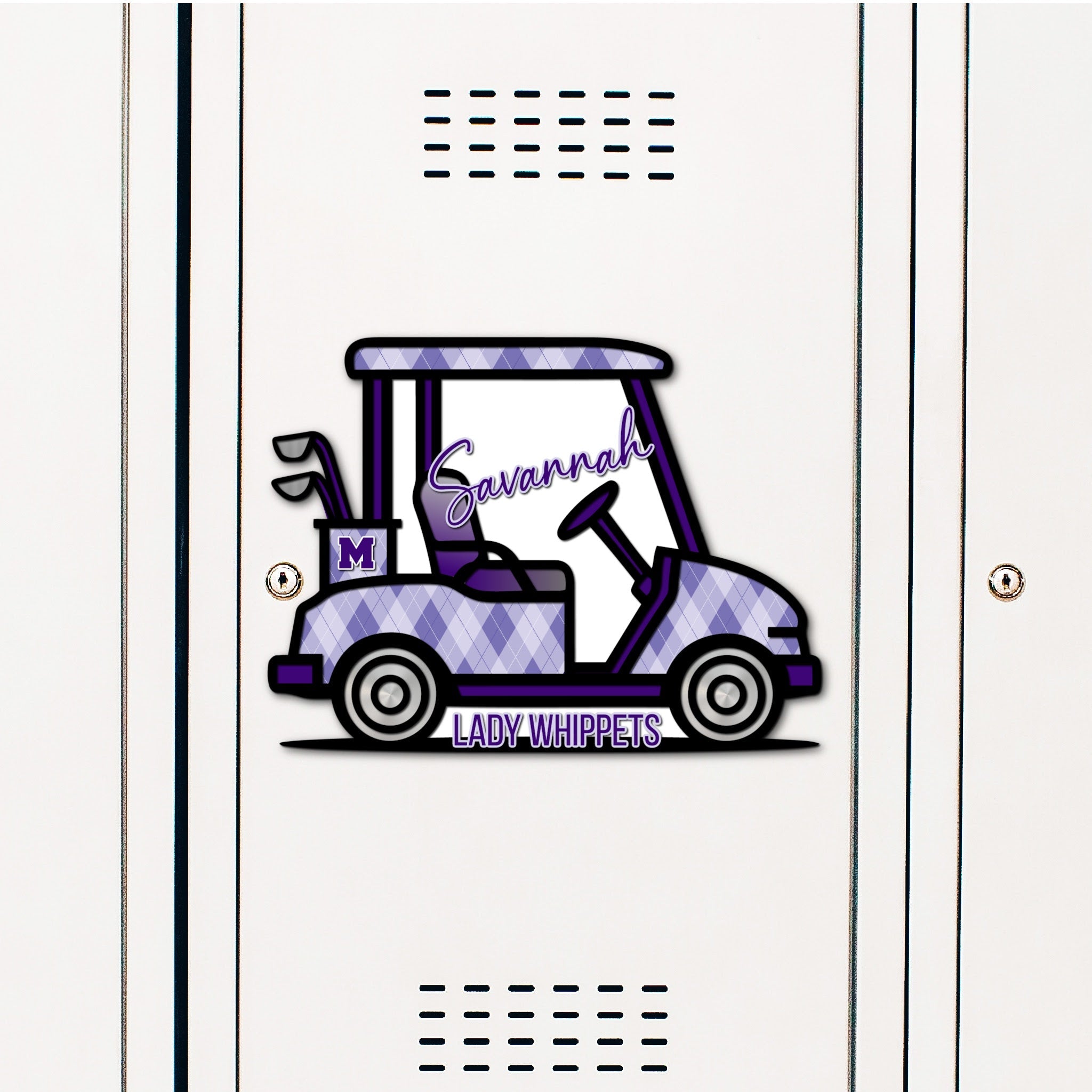 Custom Men & Women's Golf Cart Locker Decoration in School Colors Plaid Print.