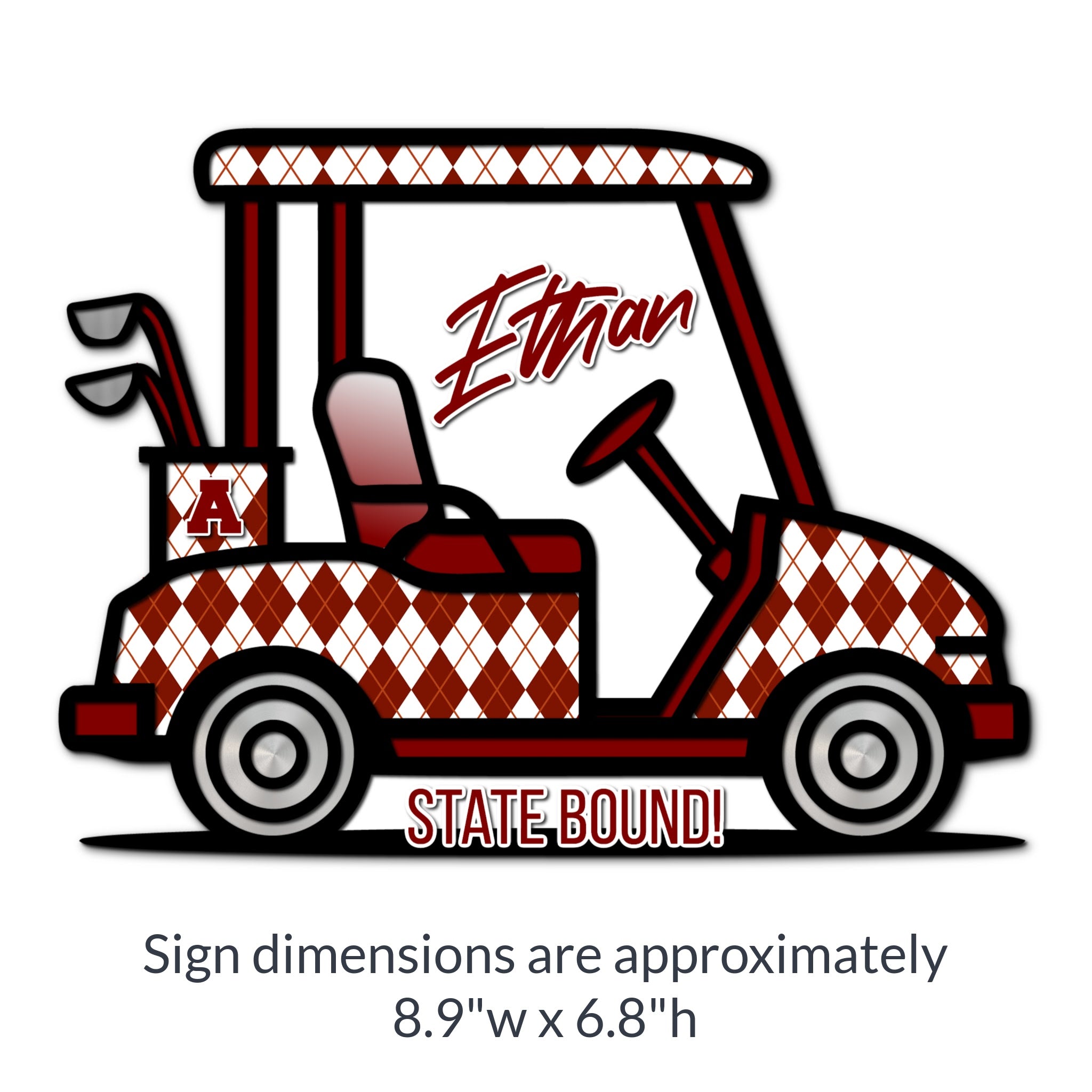Custom Men & Women's Golf Cart Sign in School Colors Plaid Print.