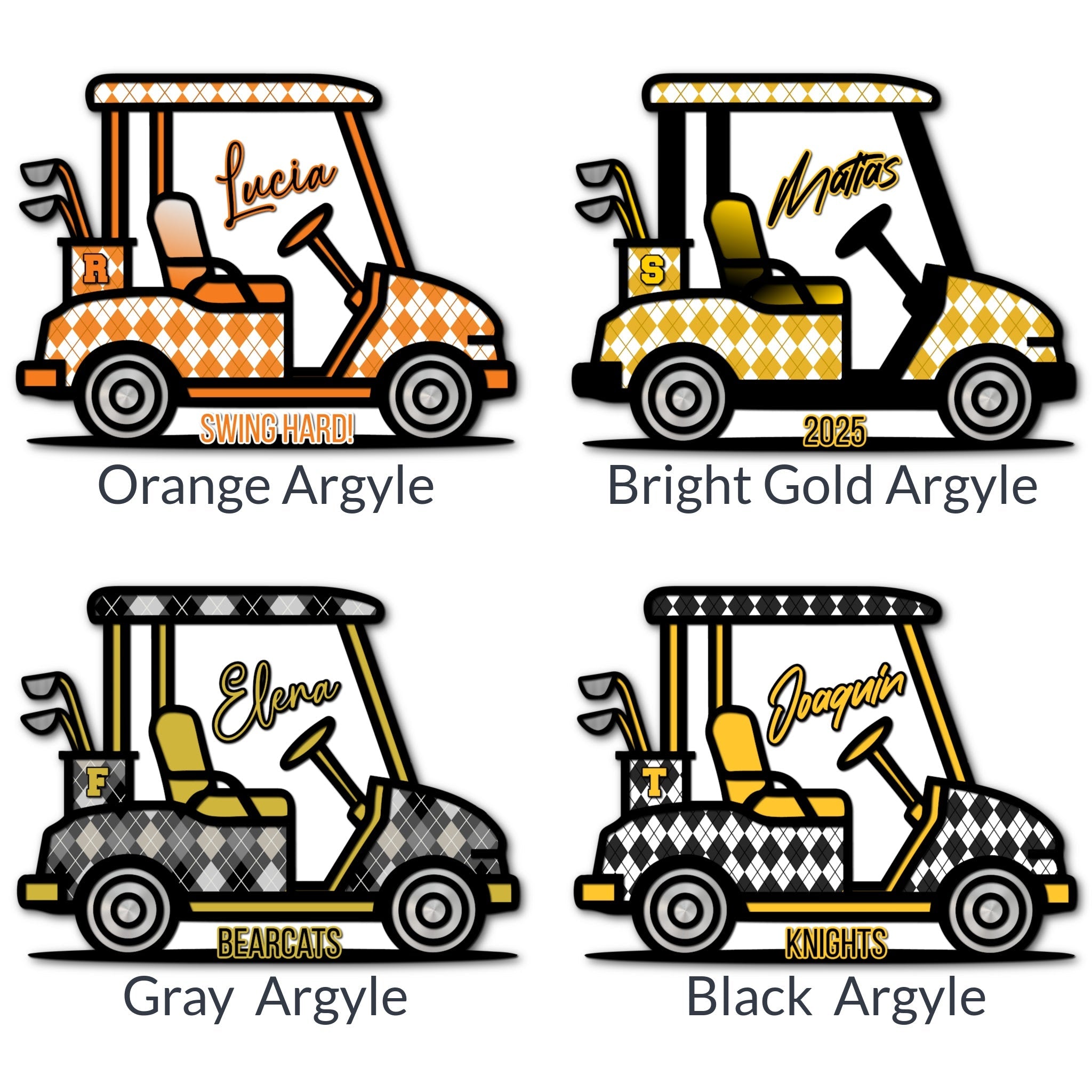 Custom Golf Cart Sign in School Colors Plaid Argyle Print.