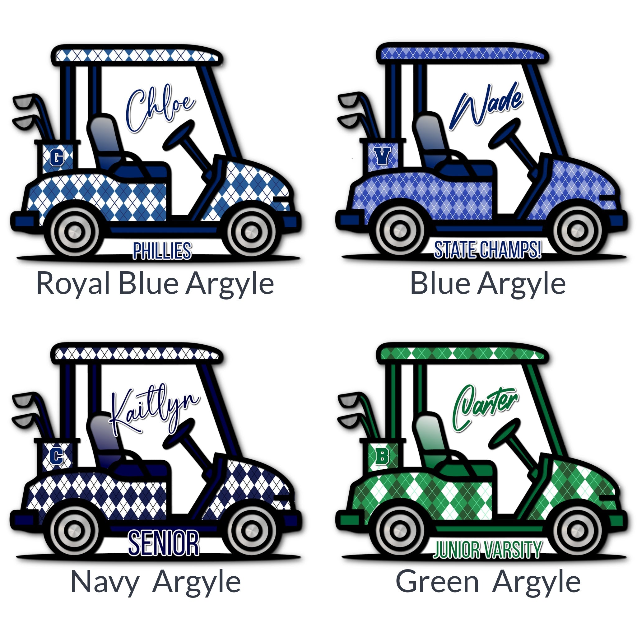 Custom Golf Cart Sign in School Colors Plaid Argyle Print.