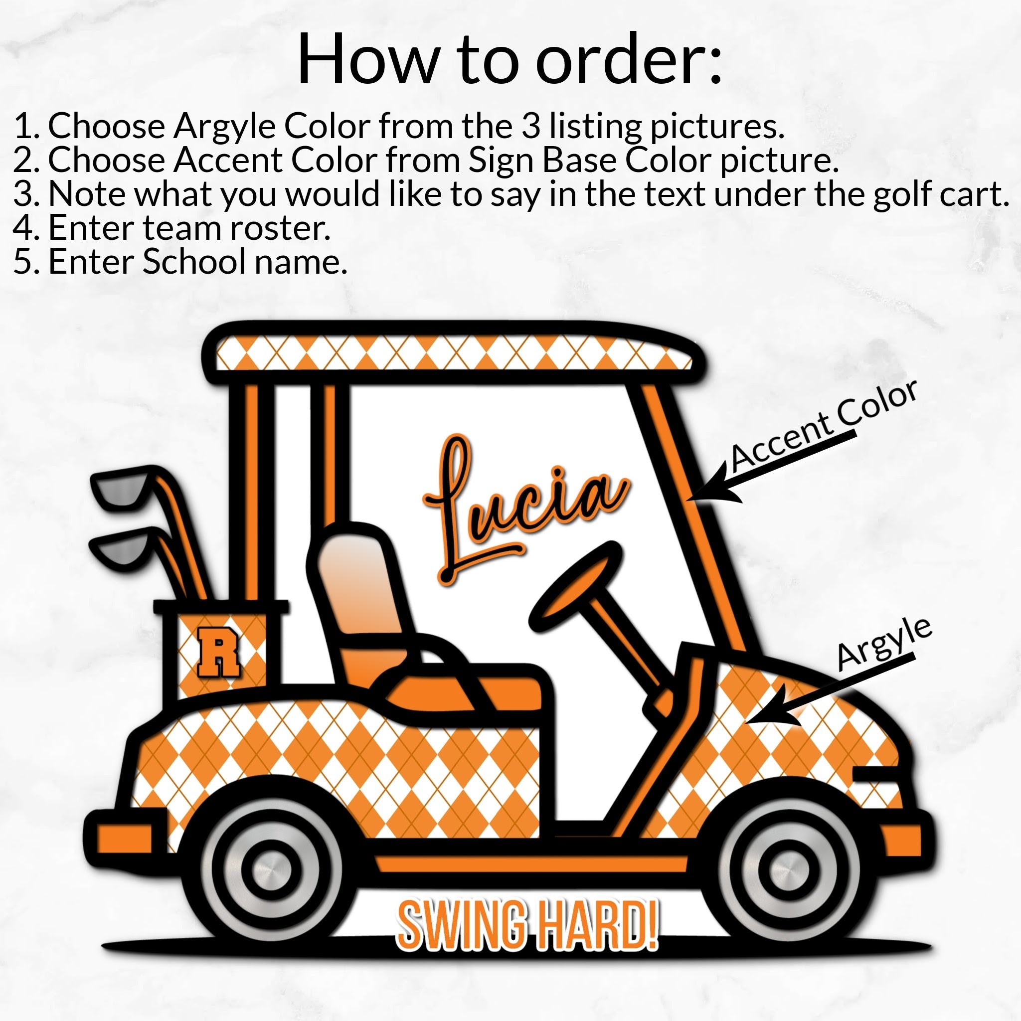 Easy how to order guide for custom Golf Cart Sign.