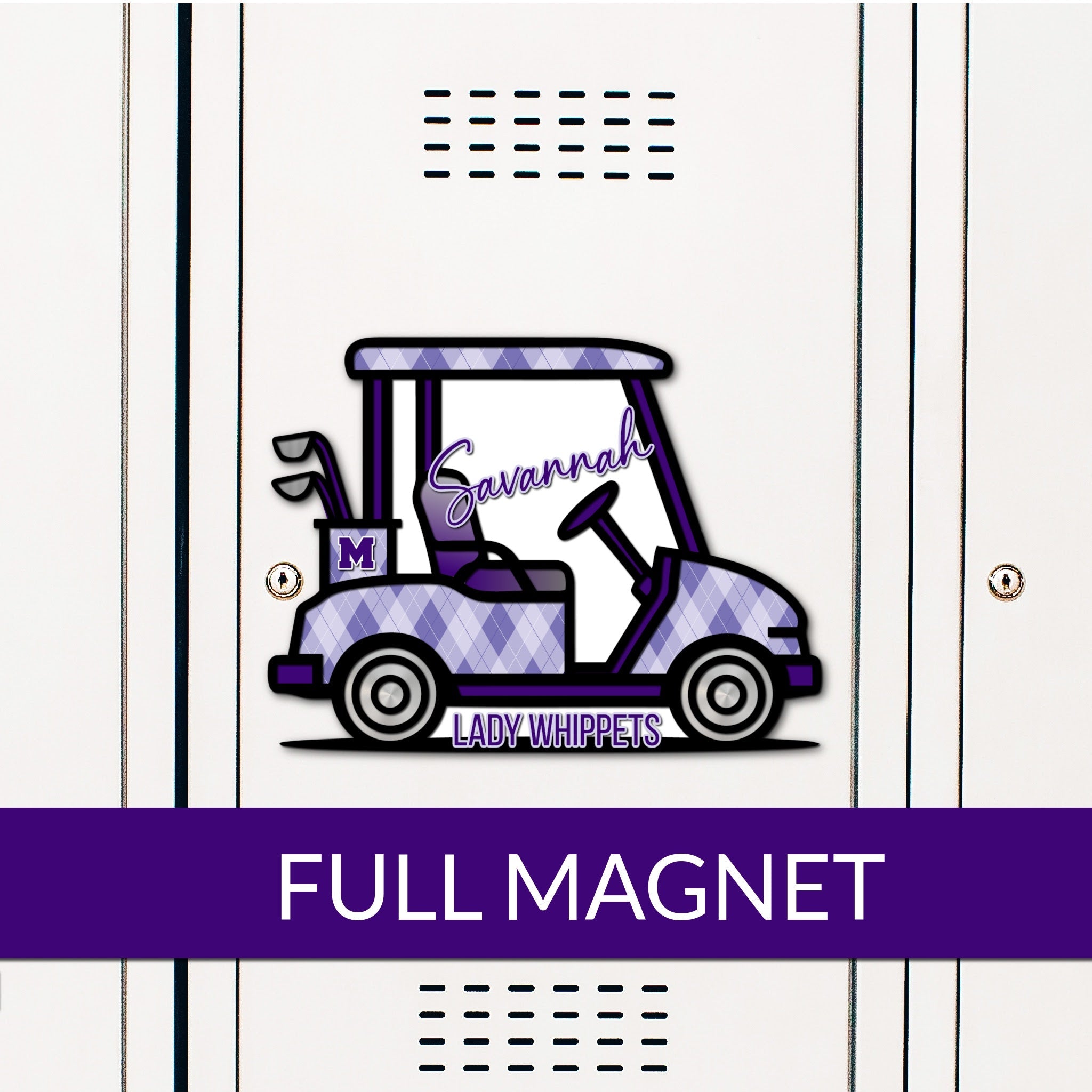 Custom Golf Cart Locker Magnet in School Colors Plaid Argyle Print