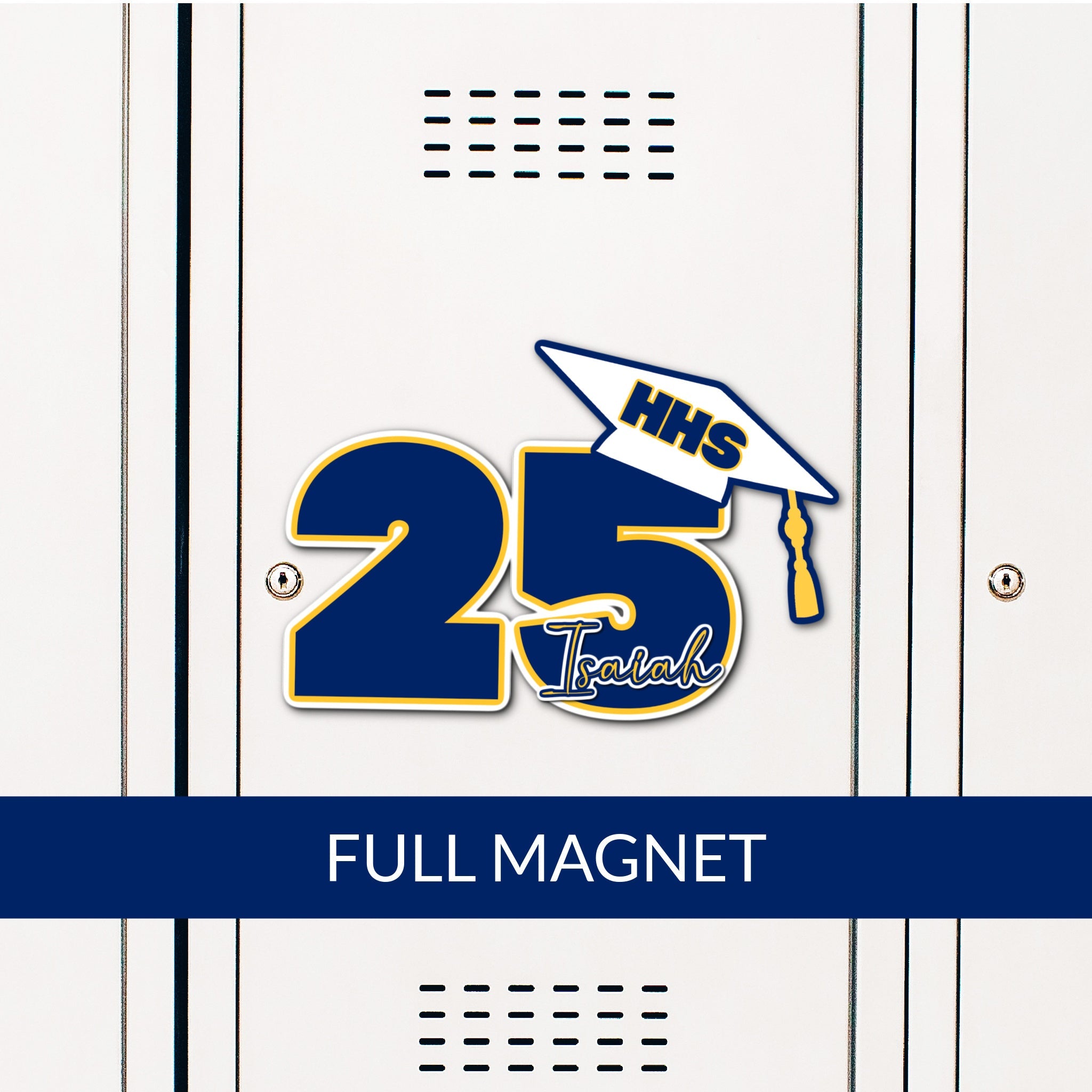 Custom Graduation Year with Grad Cap Locker Magnet Decoration in Team or School Colors.