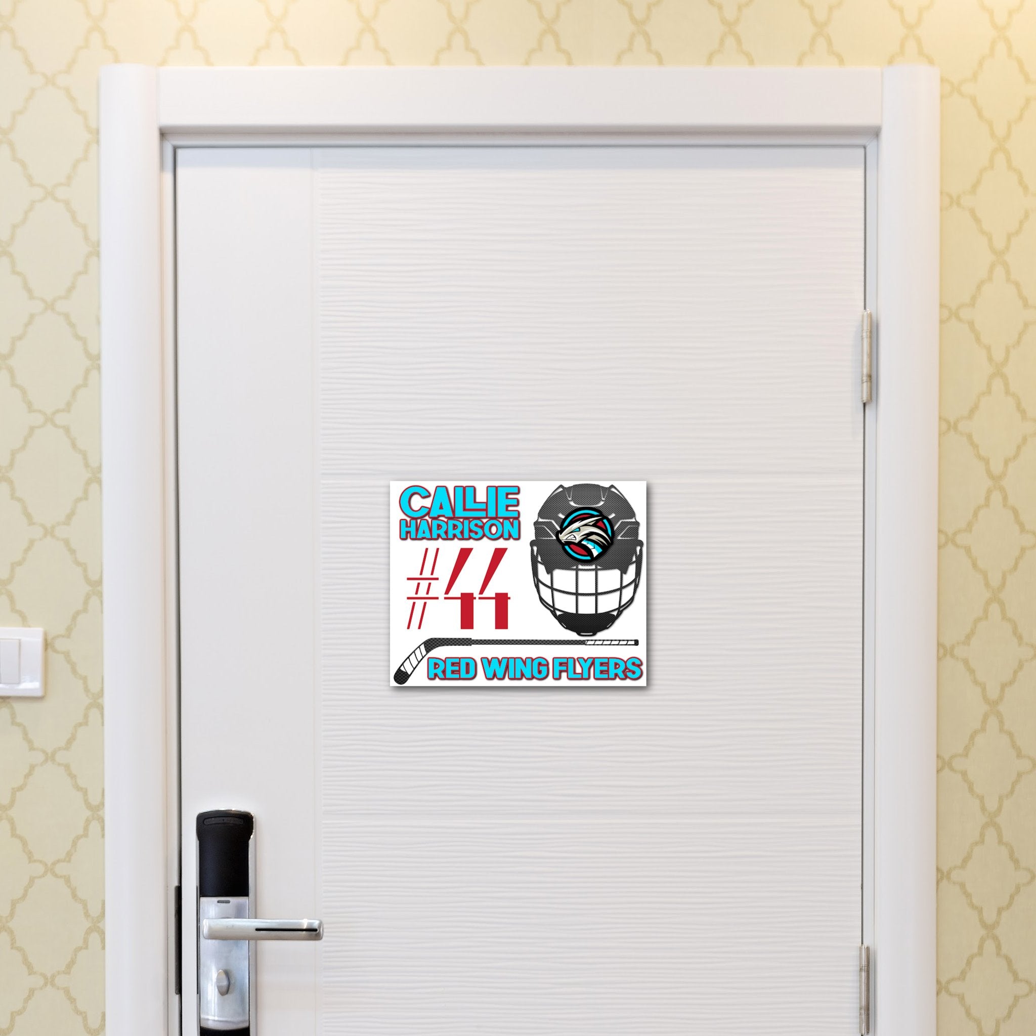 Custom Printable Hockey Hotel Door Decoration in Team Colors.