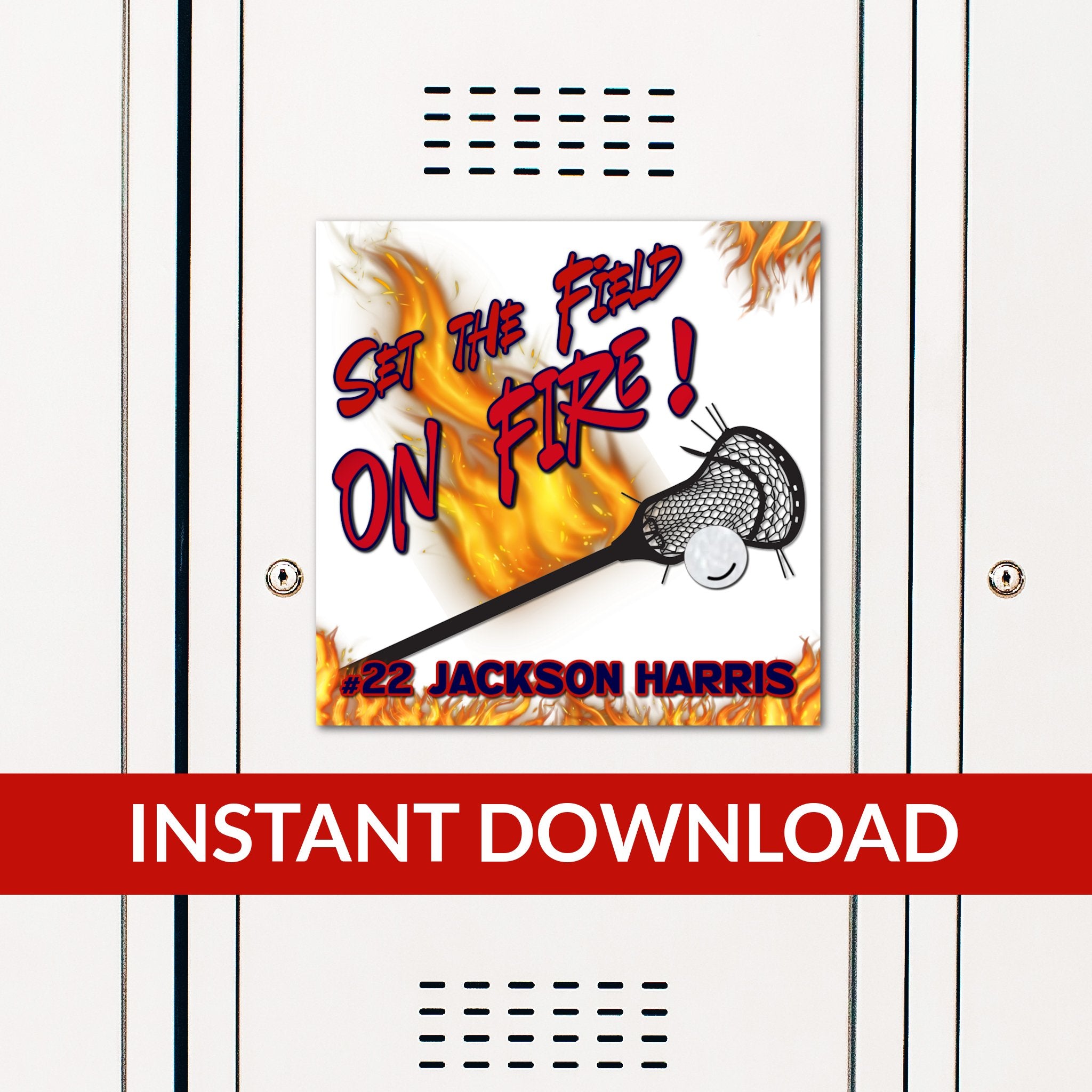 Custom Printable Lacrosse Locker Decoration in Team Colors.