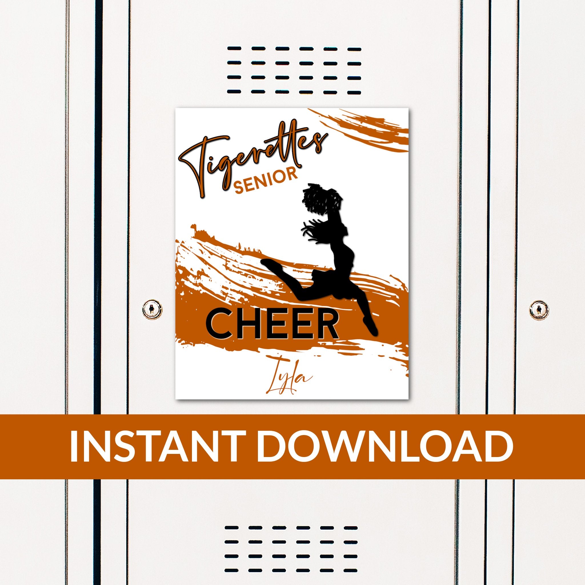 Custom Printable Leaping Cheerleader or Dancer Locker Decoration in Team Colors