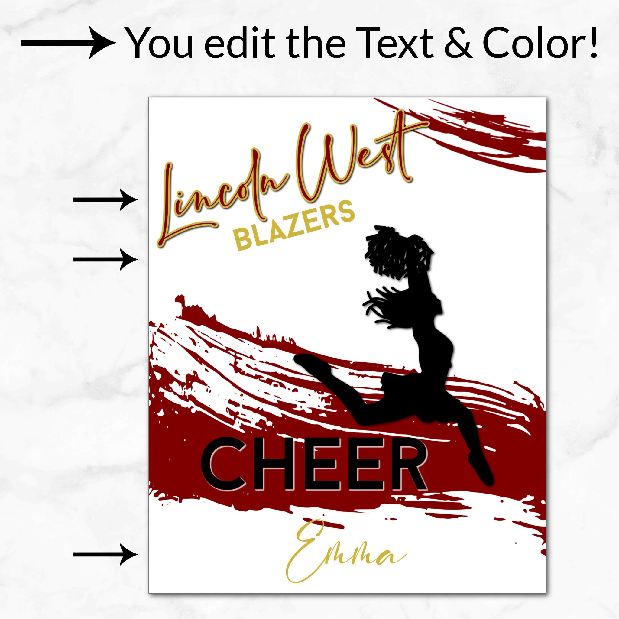 Personalized options shown: customize text and colors for your team design.