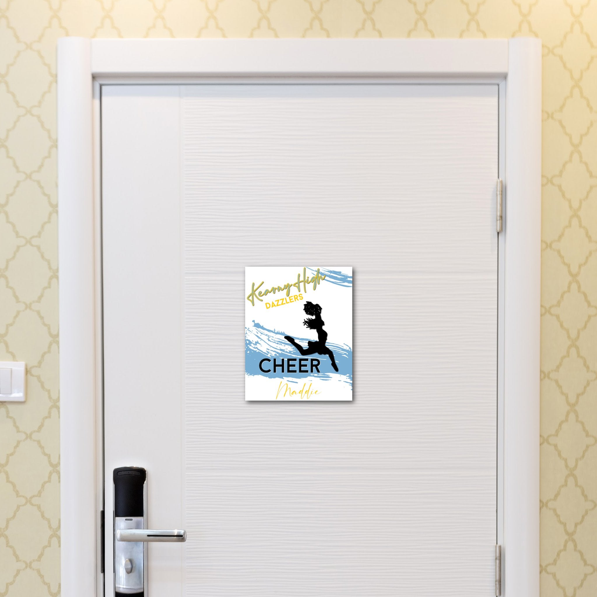 Custom Printable Leaping Cheerleader or Dancer Hotel Door Decoration in Team Colors