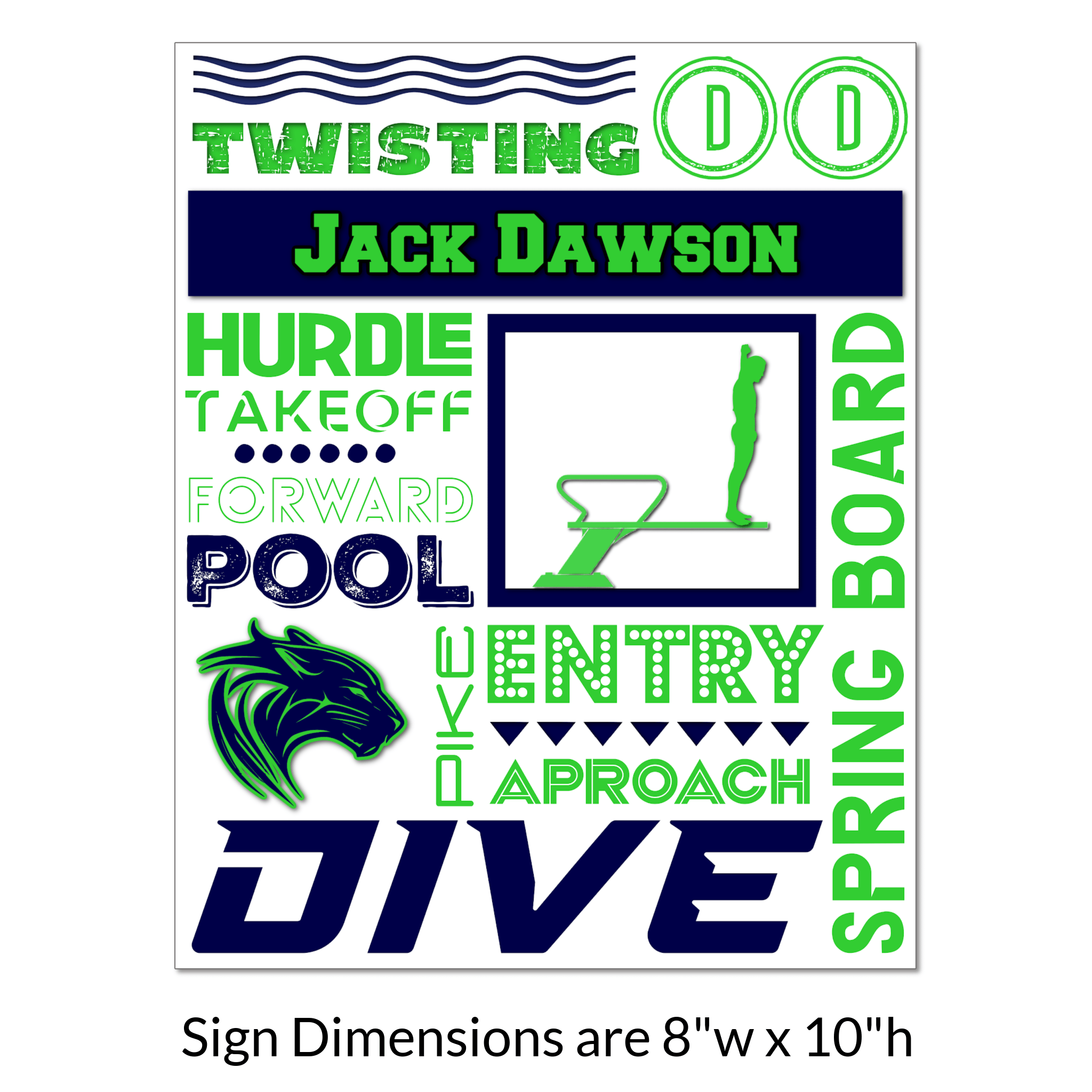 Custom Printable Boy's Diving Collage Locker Decoration in Team Colors