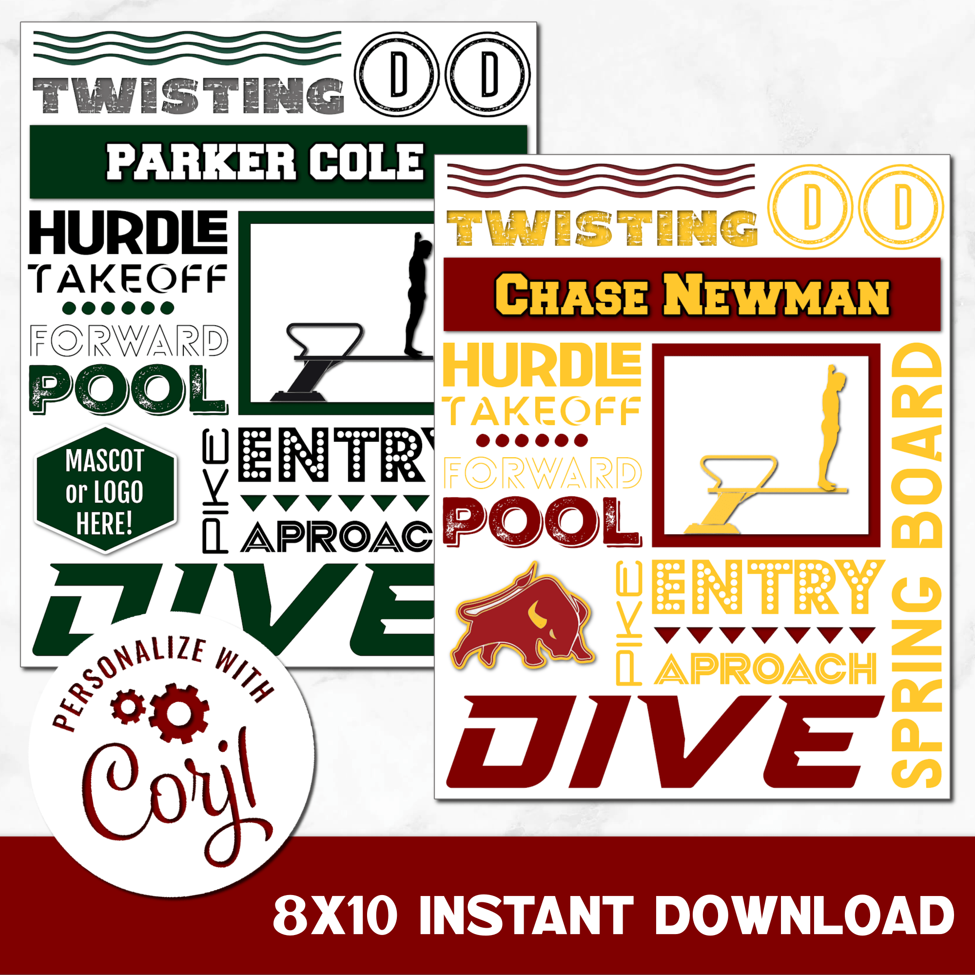Instant download printable boy's dive collage signs you can personalize.